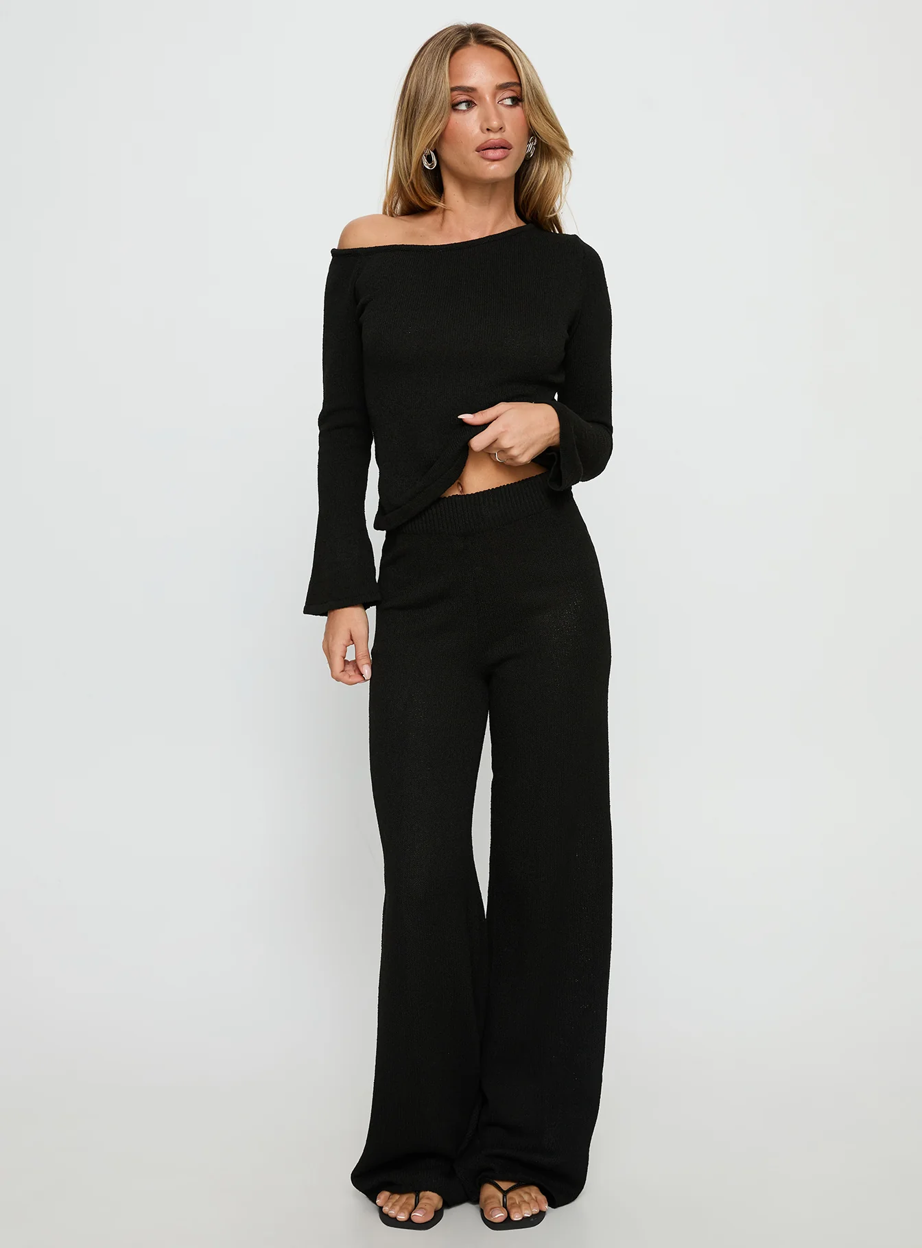Jaede Off Shoulder Knit Sweater Black - Image 2