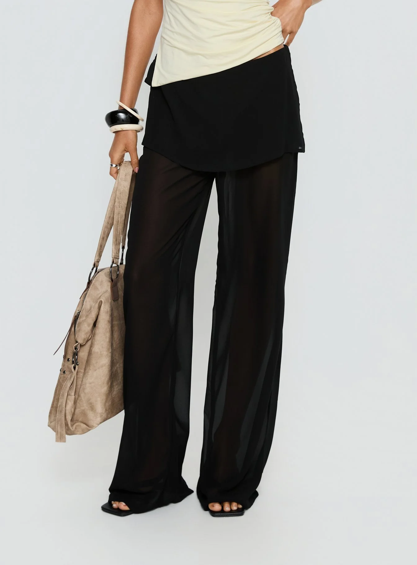 Jaedon Chiffon Layered Pants Black - Image 3