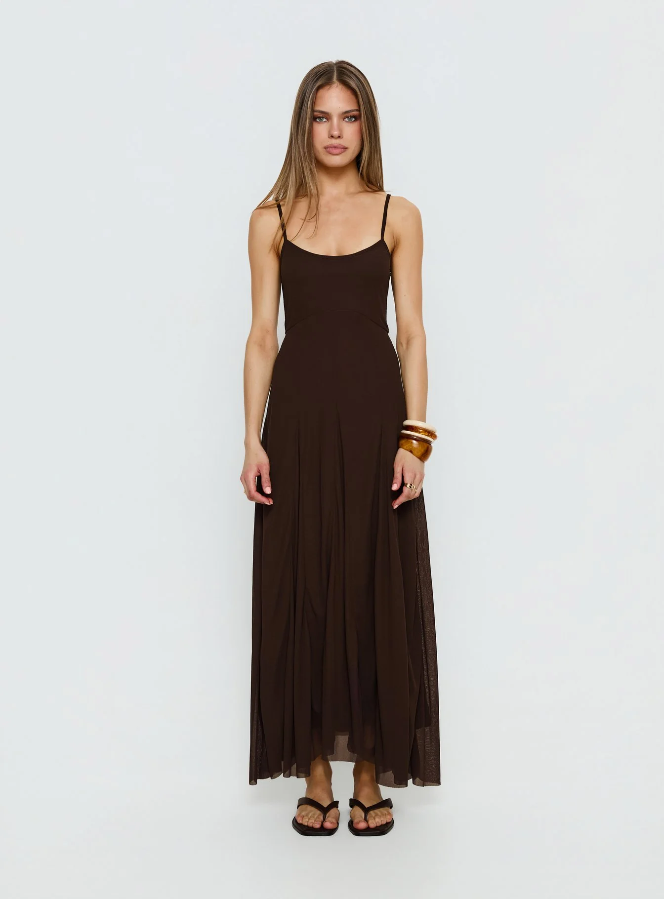 Janeira Pleat Maxi Dress Chocolate - Image 6
