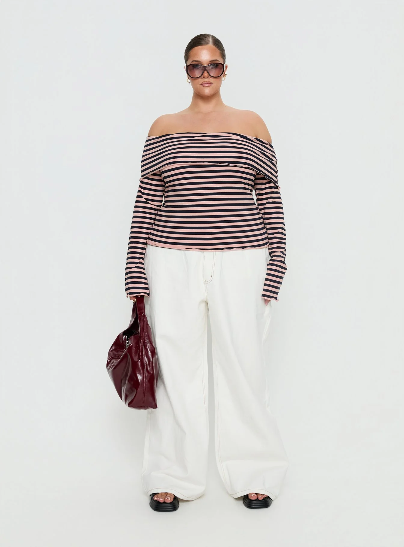 Janicia Off Shoulder Top Pink Stripe Curve - Image 6