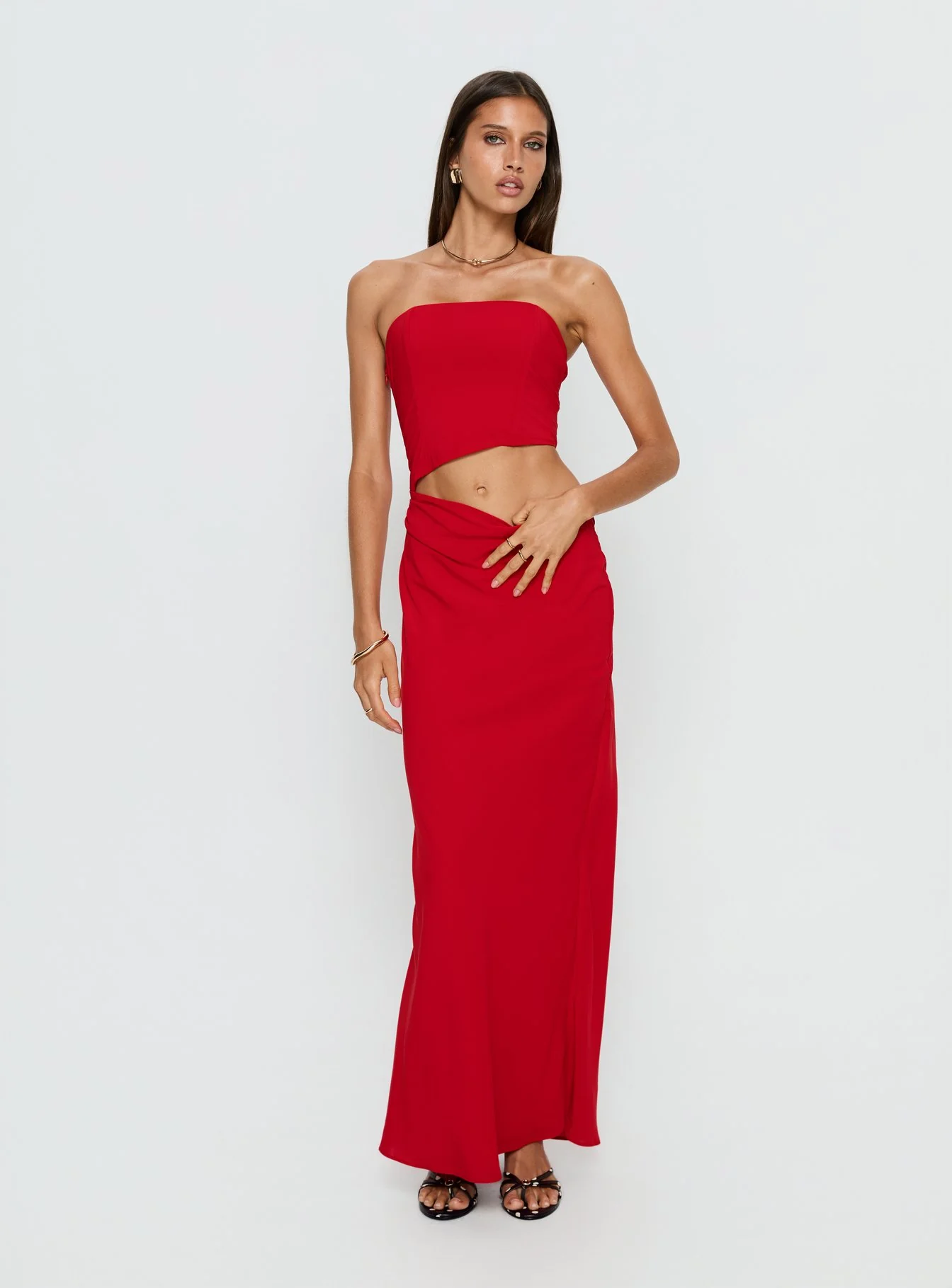 Jasira Strapless Drape Maxi Dress Bold Red - Image 3