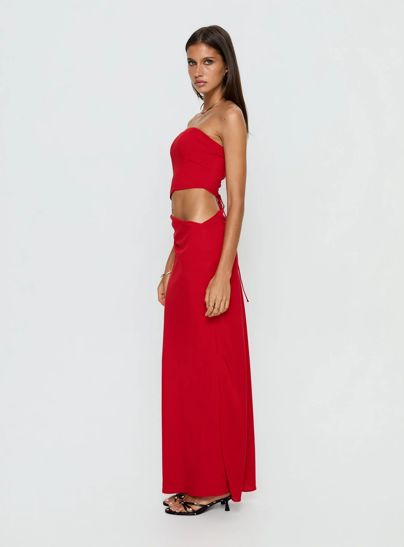 Jasira Strapless Drape Maxi Dress Bold Red - Image 4