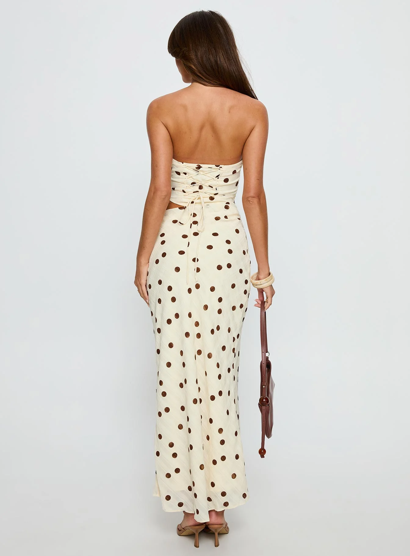 Jasira Strapless Drape Maxi Dress Cream Polka Dot - Image 6