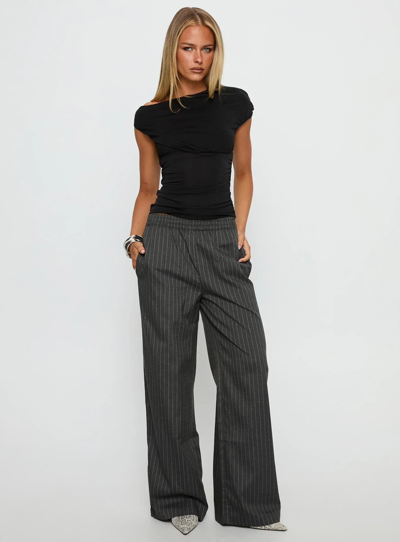 Jaysa Baggy Wide Leg Pant Grey Pinstripe - Image 2