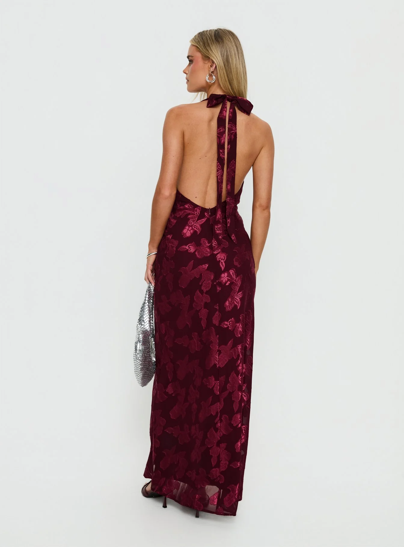 Jazminah Halter Cowl Neck Maxi Dress Burgundy - Image 4