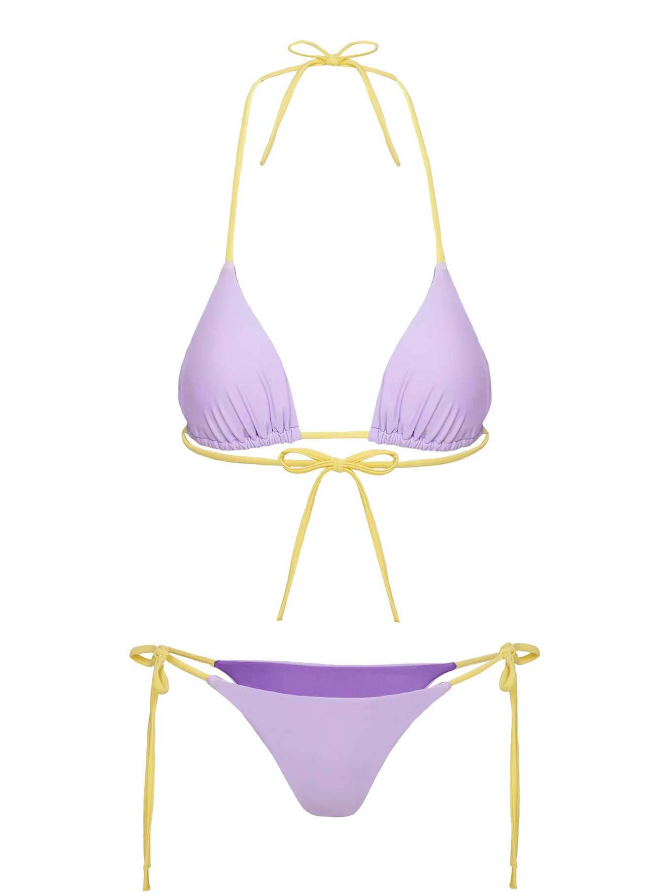 Jenner Tie Side Ruched Bikini Bottom Yellow / Purple - Image 5