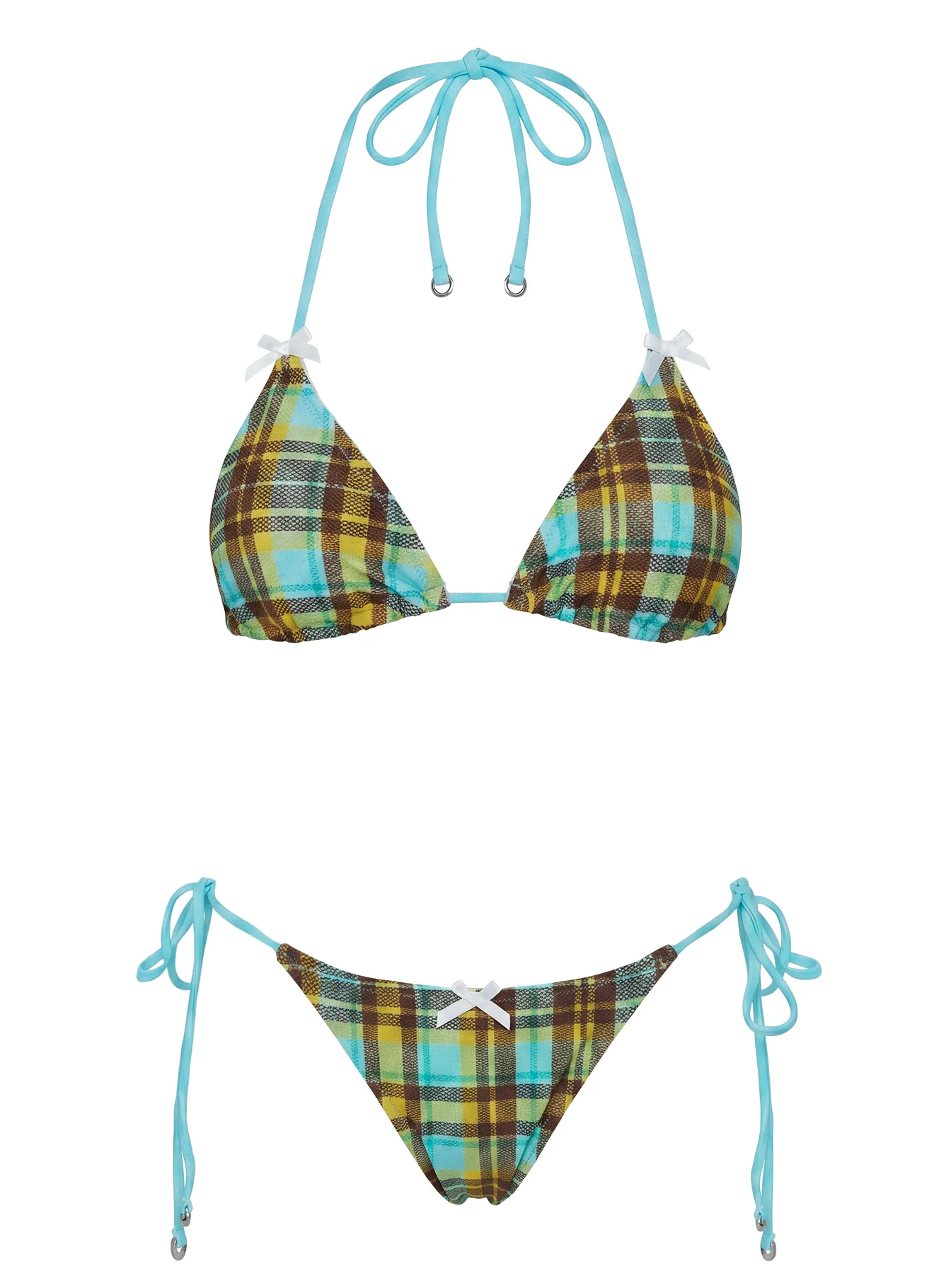 Jenner Triangle Bikini Top Blue Check Multi - Image 5