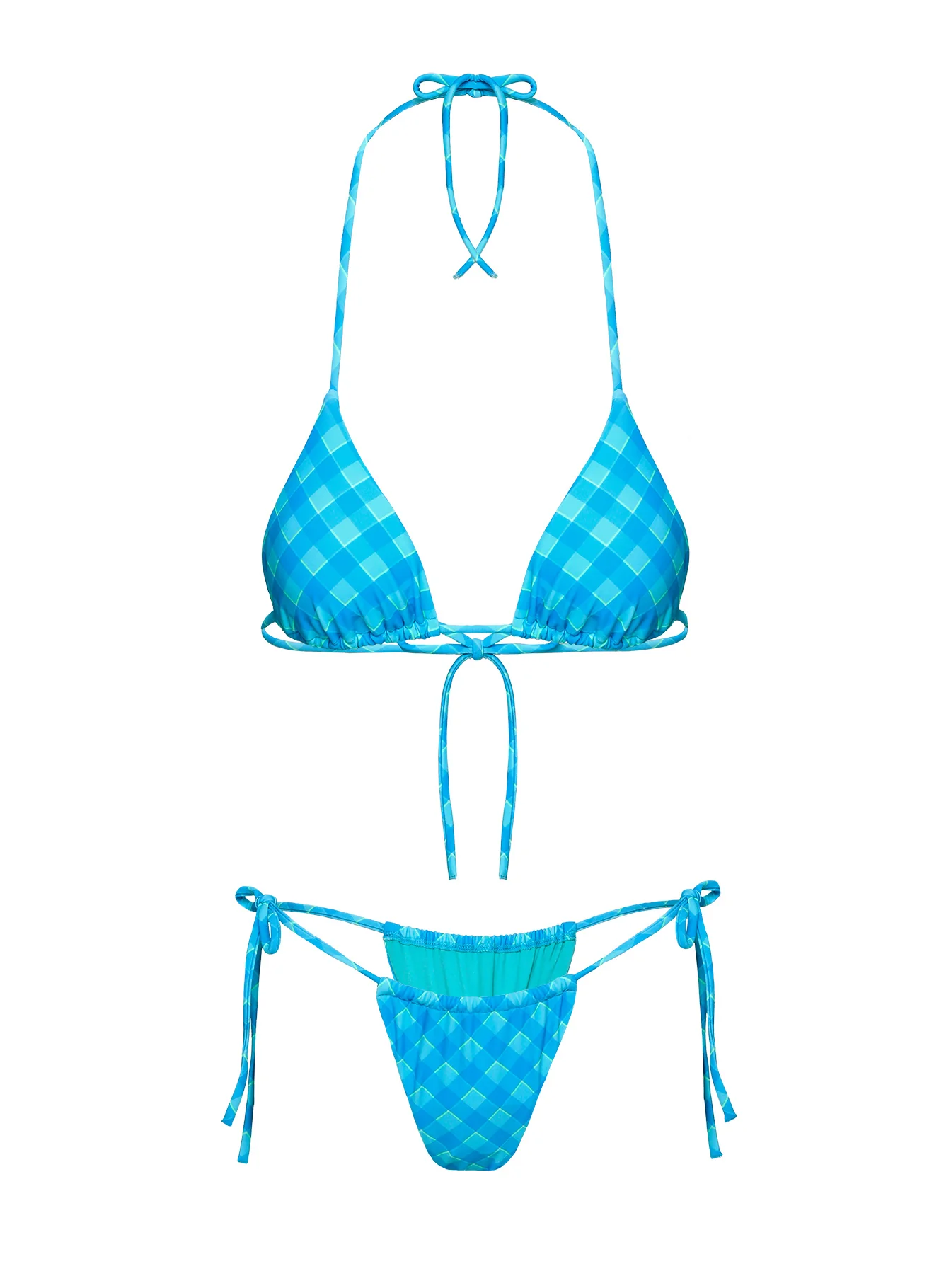 Jenner Triangle Bikini Top Blue Check - Image 5