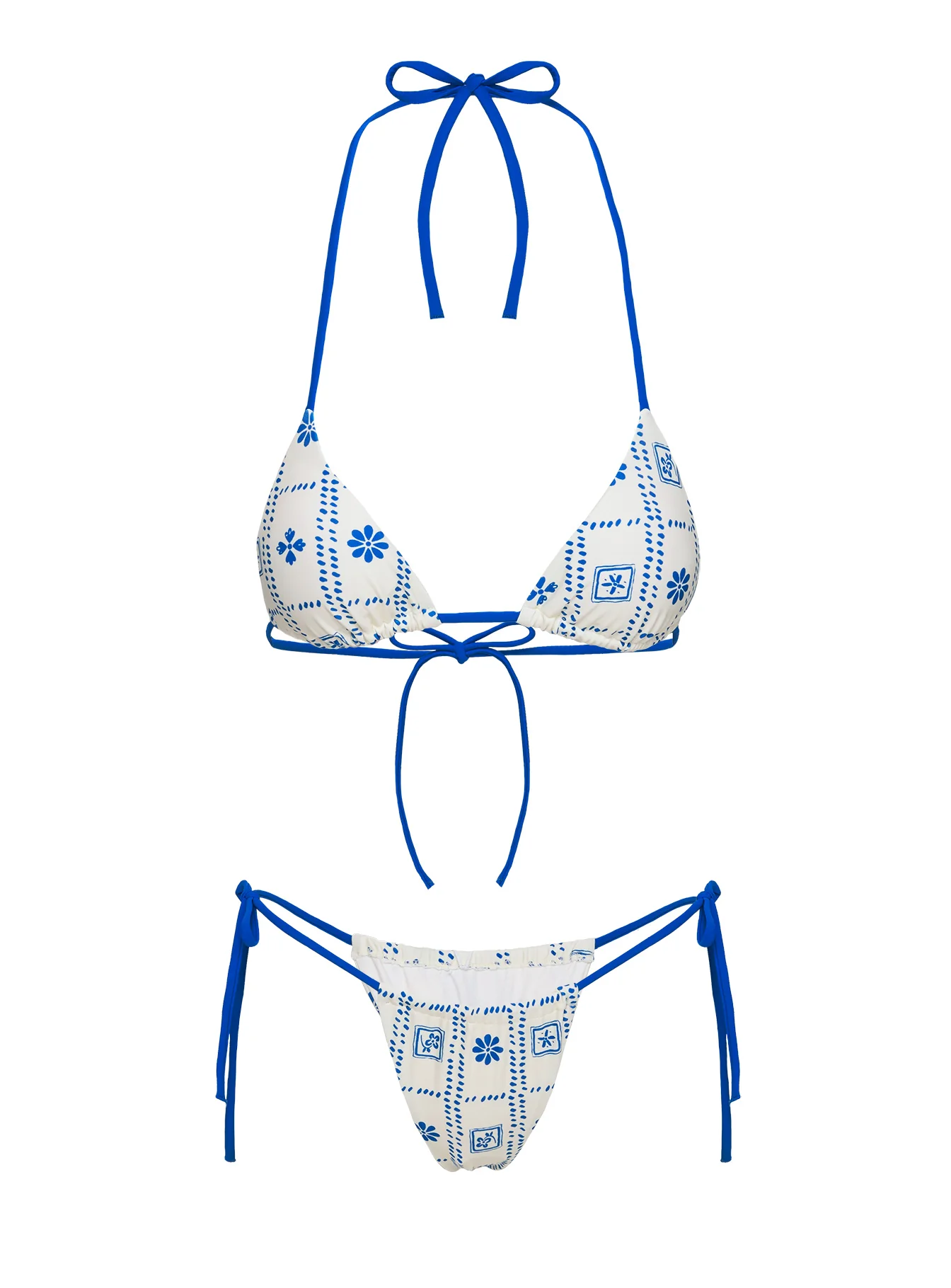 Jenner Triangle Bikini Top White / Blue Floral - Image 5