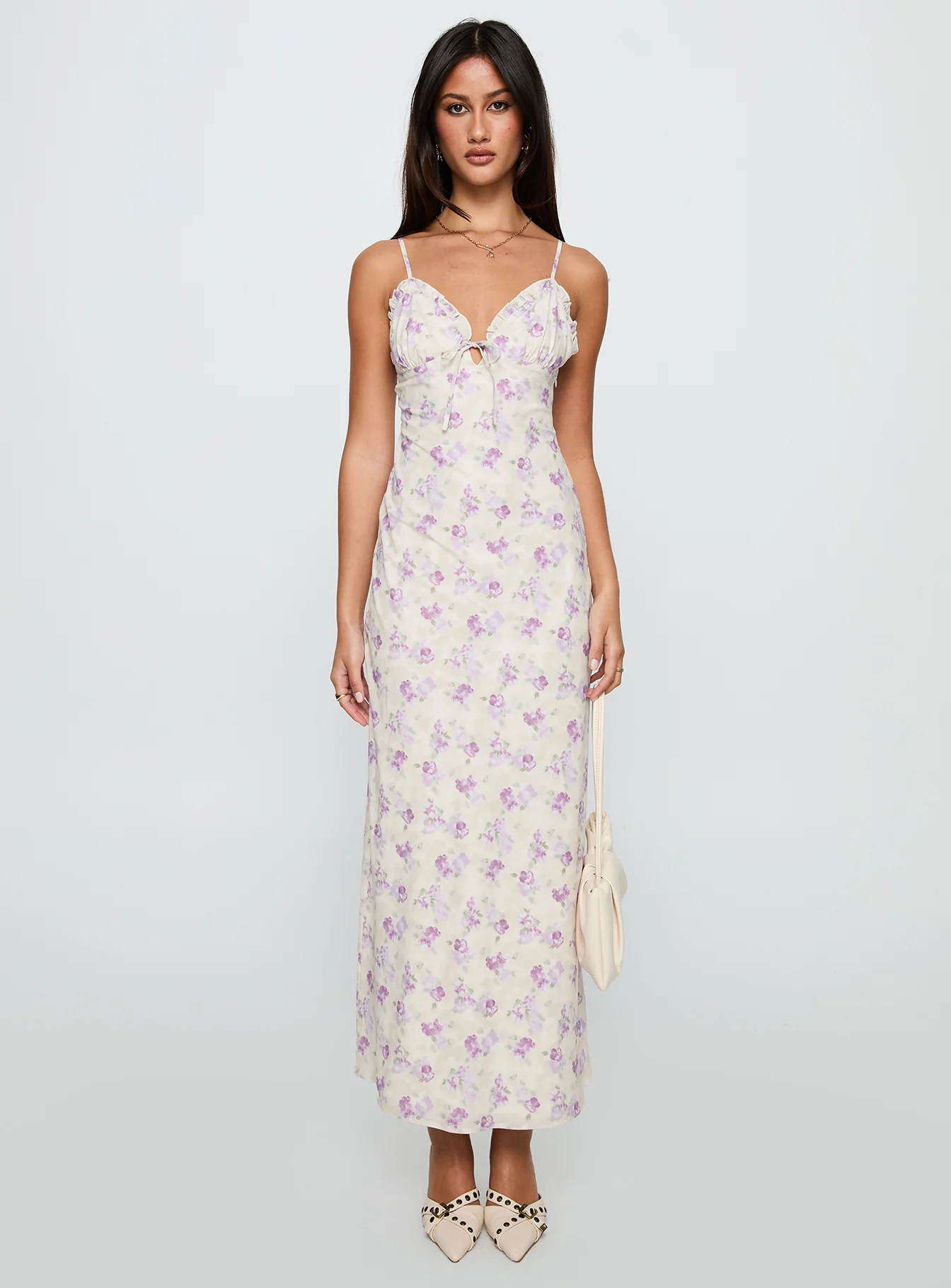 Jessamine Frill Maxi Dress White / Lilac - Image 7