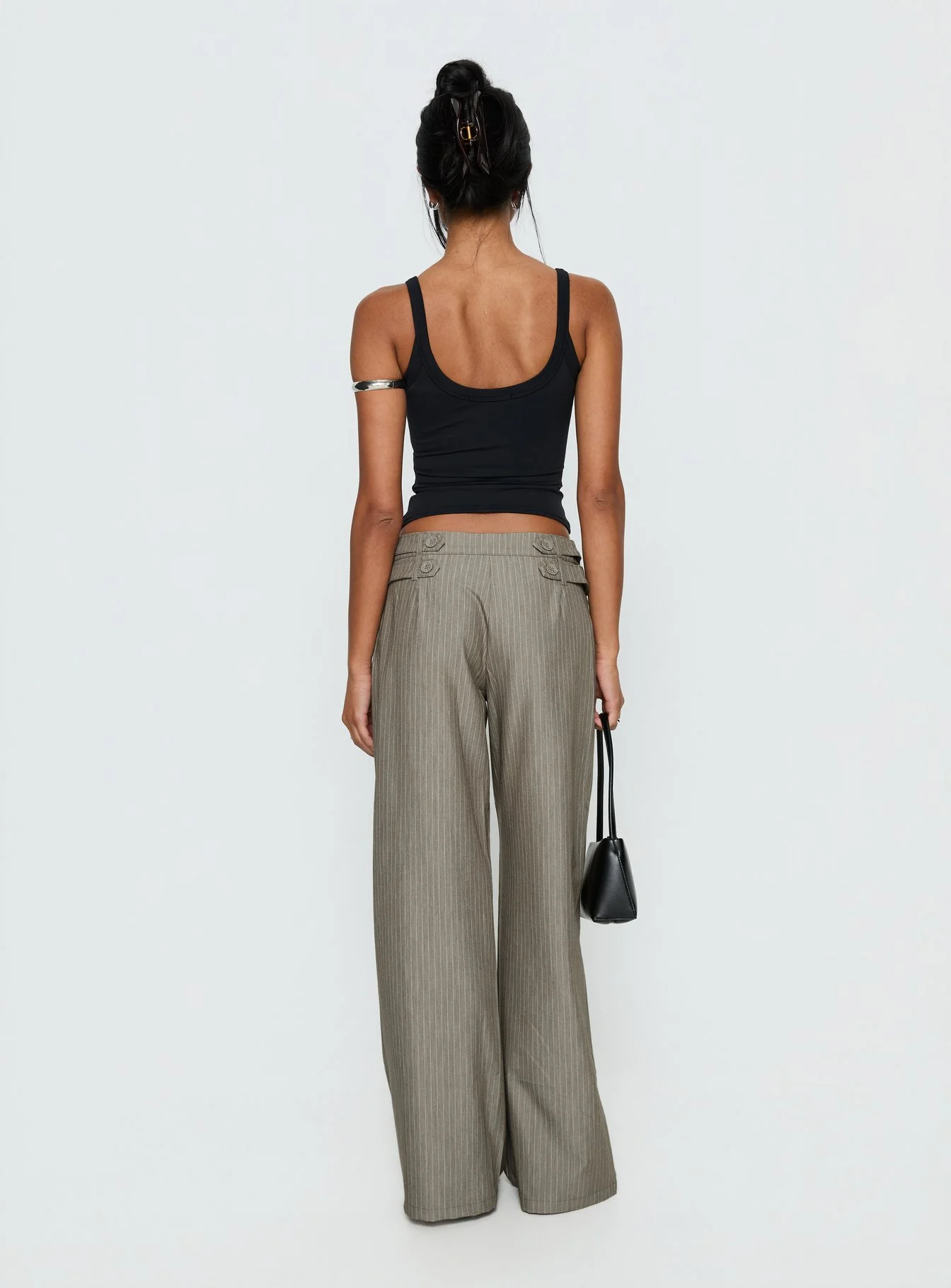 Jette Tailored Buckle Pant Taupe Pinstripe - Image 5