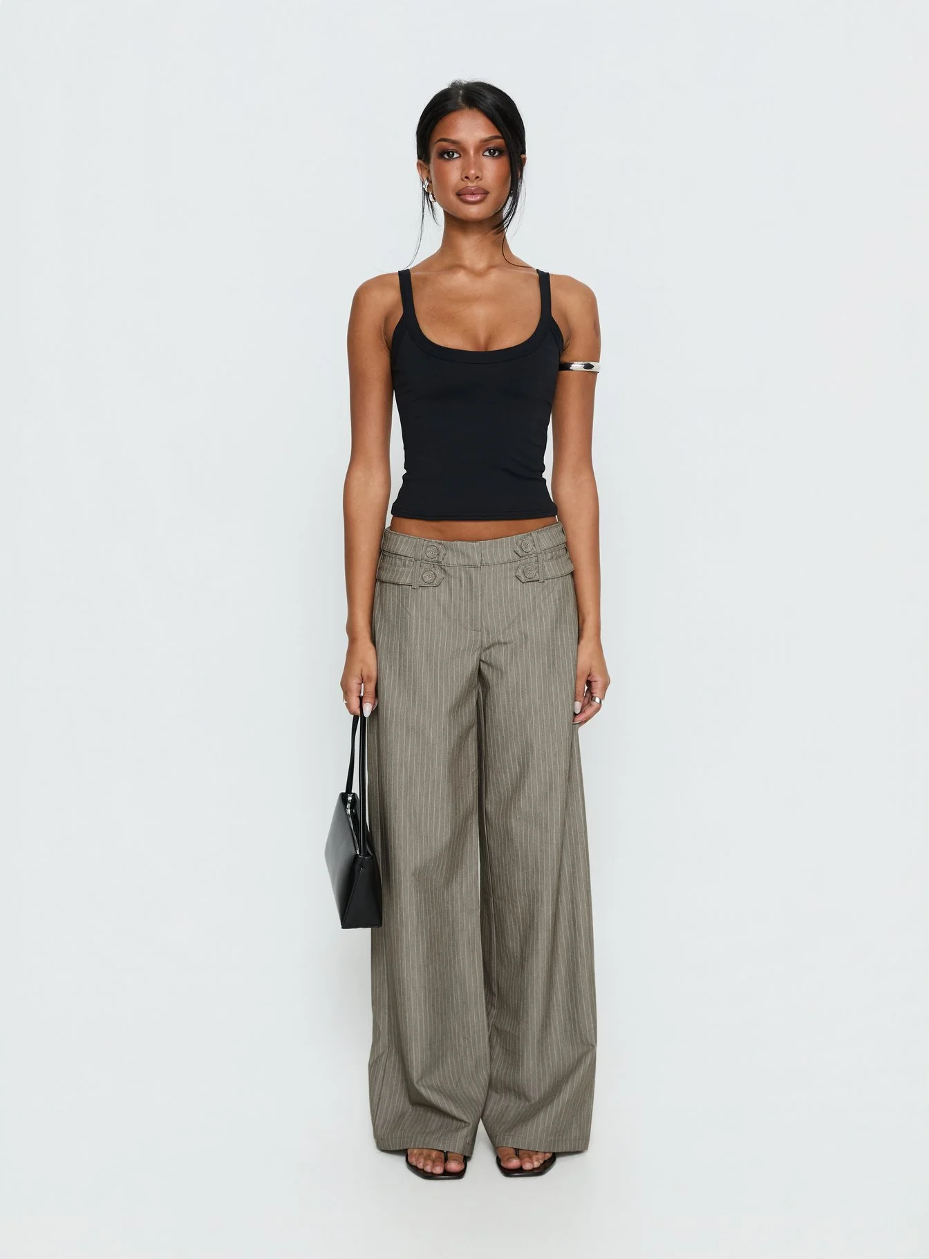 Jette Tailored Buckle Pant Taupe Pinstripe - Image 8