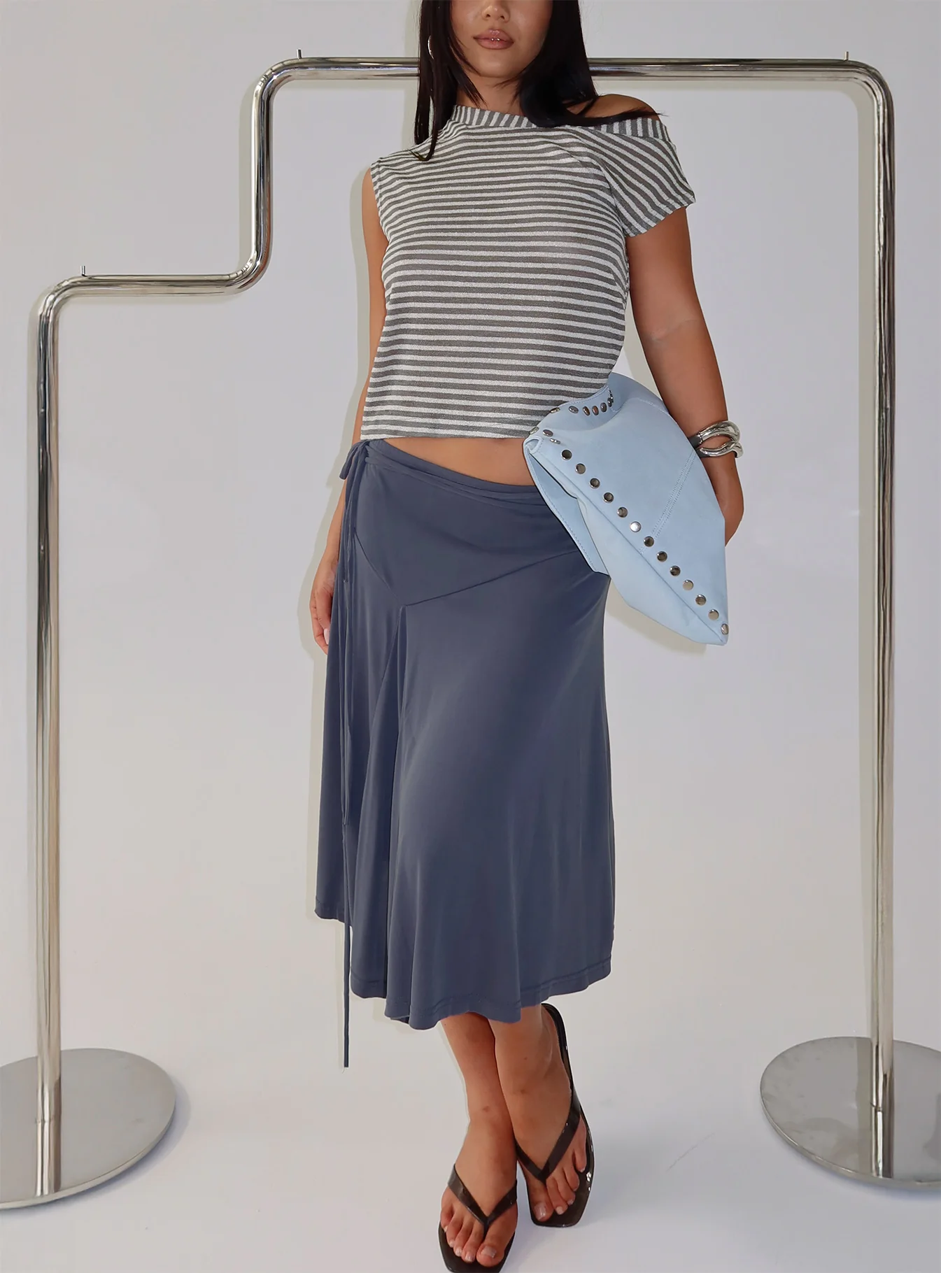 Joaney Tie Side Jersey Midi Skirt Slate - Image 8