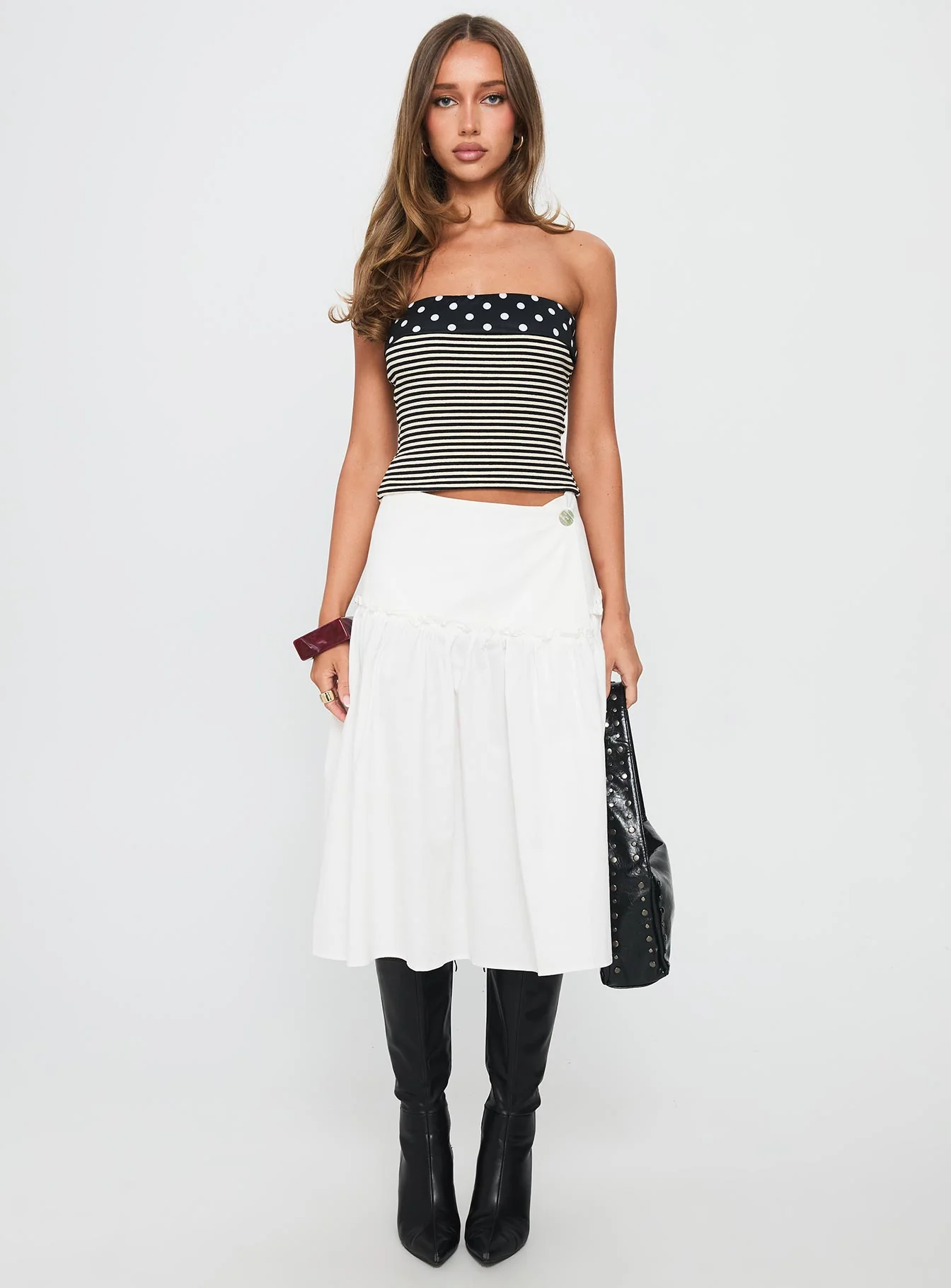 Jonsie Tiered Frill Midi Skirt White - Image 7