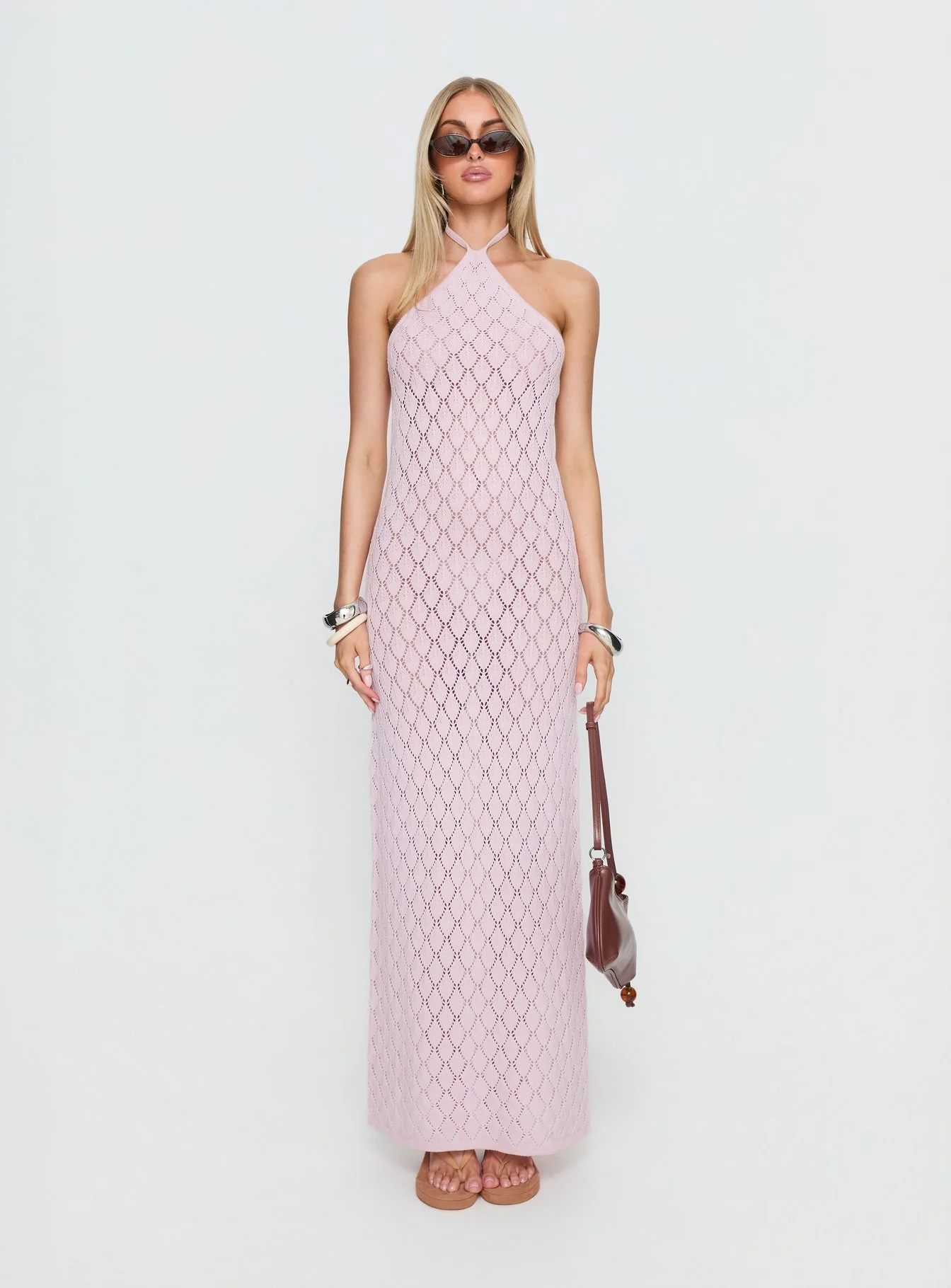 Jorda Halter Crochet Maxi Dress Pink - Image 6