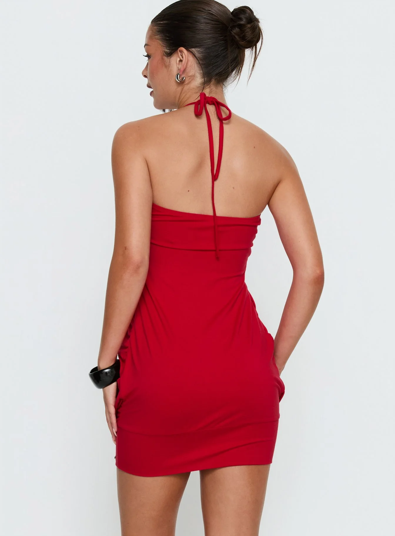 Jordonna Gathered Halter Mini Dress Red - Image 5