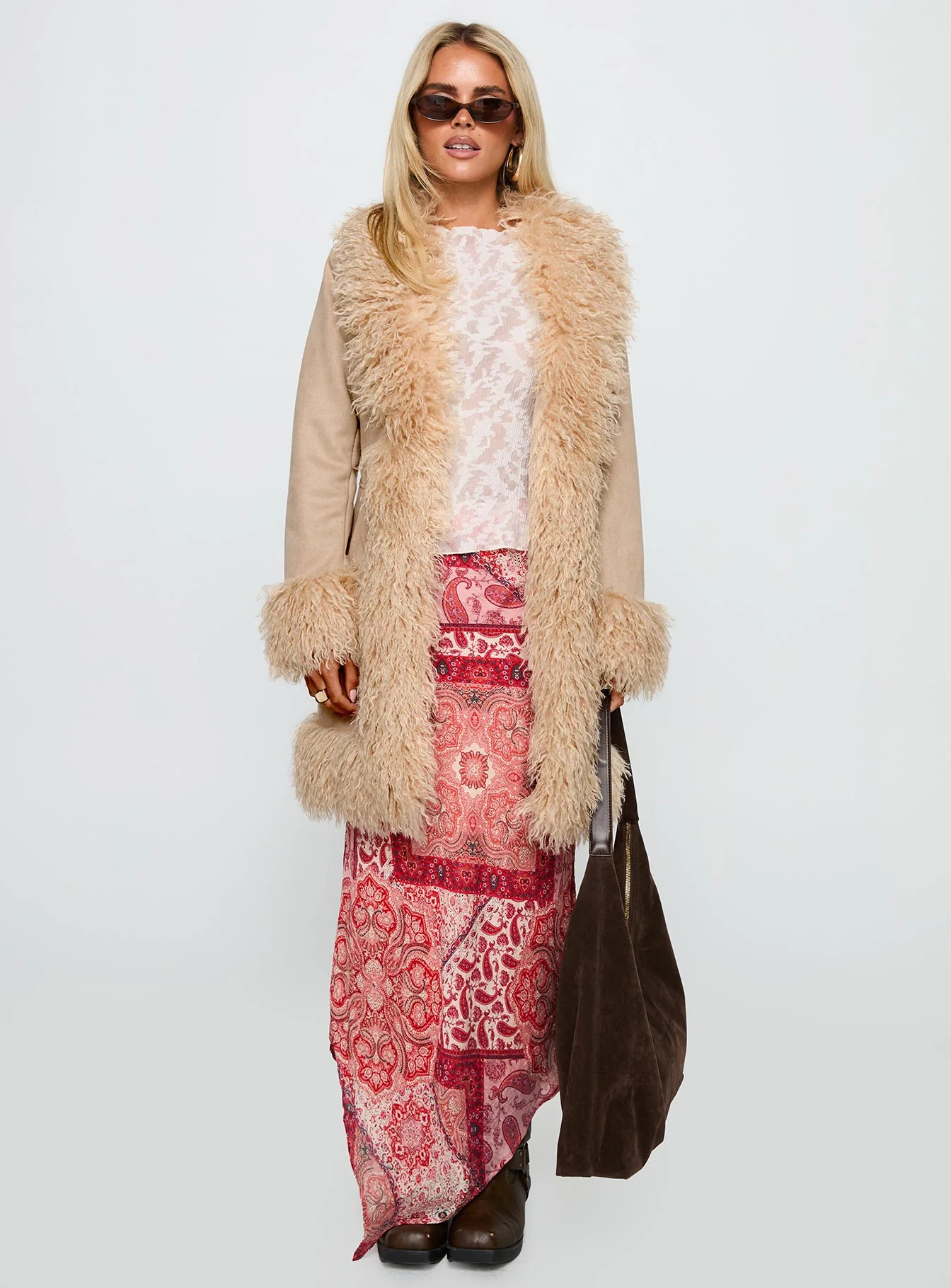 Josefina Faux Fur Detail Jacket Beige - Image 3