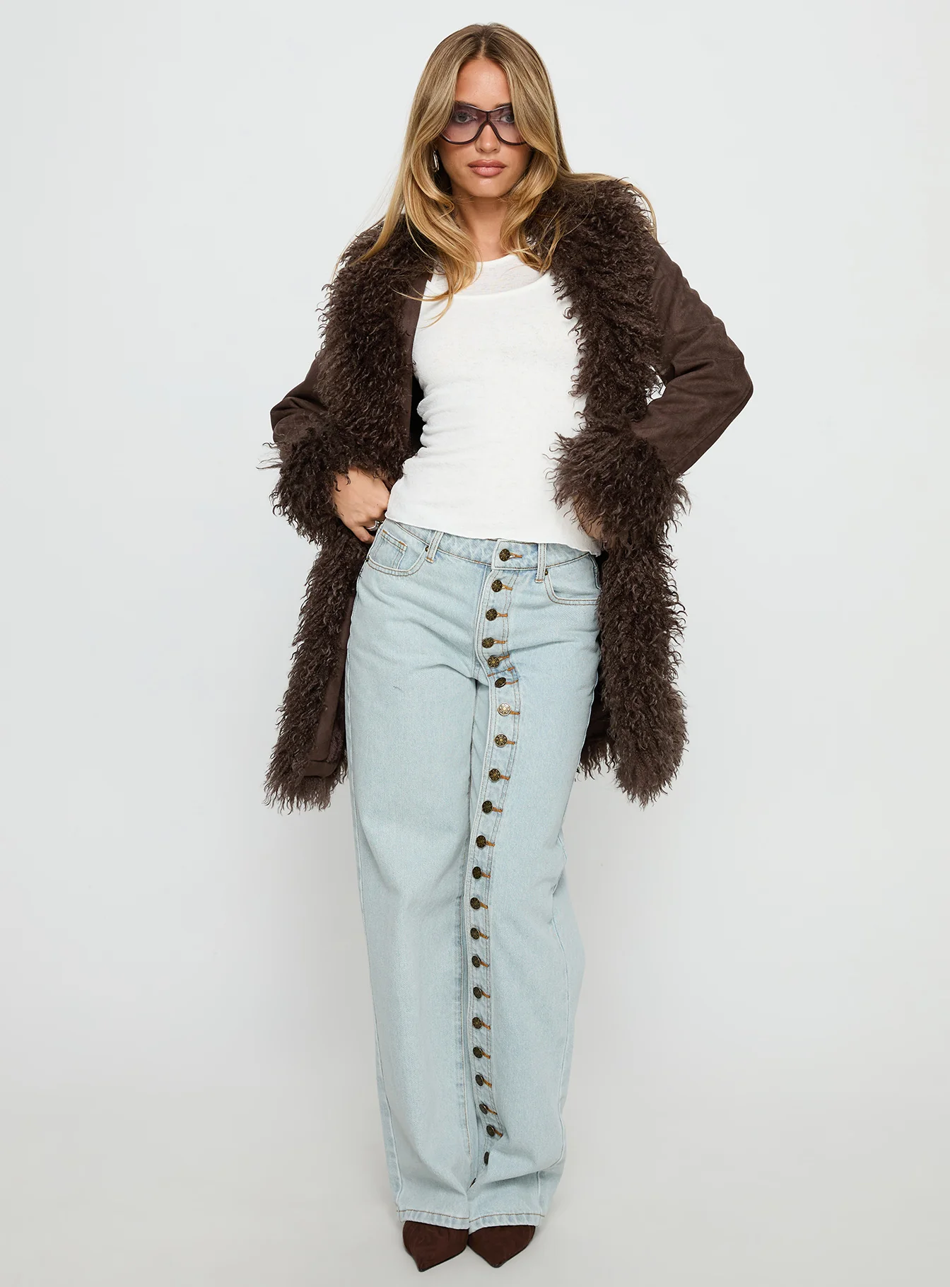 Josefina Faux Fur Detail Jacket Chocolate - Image 3