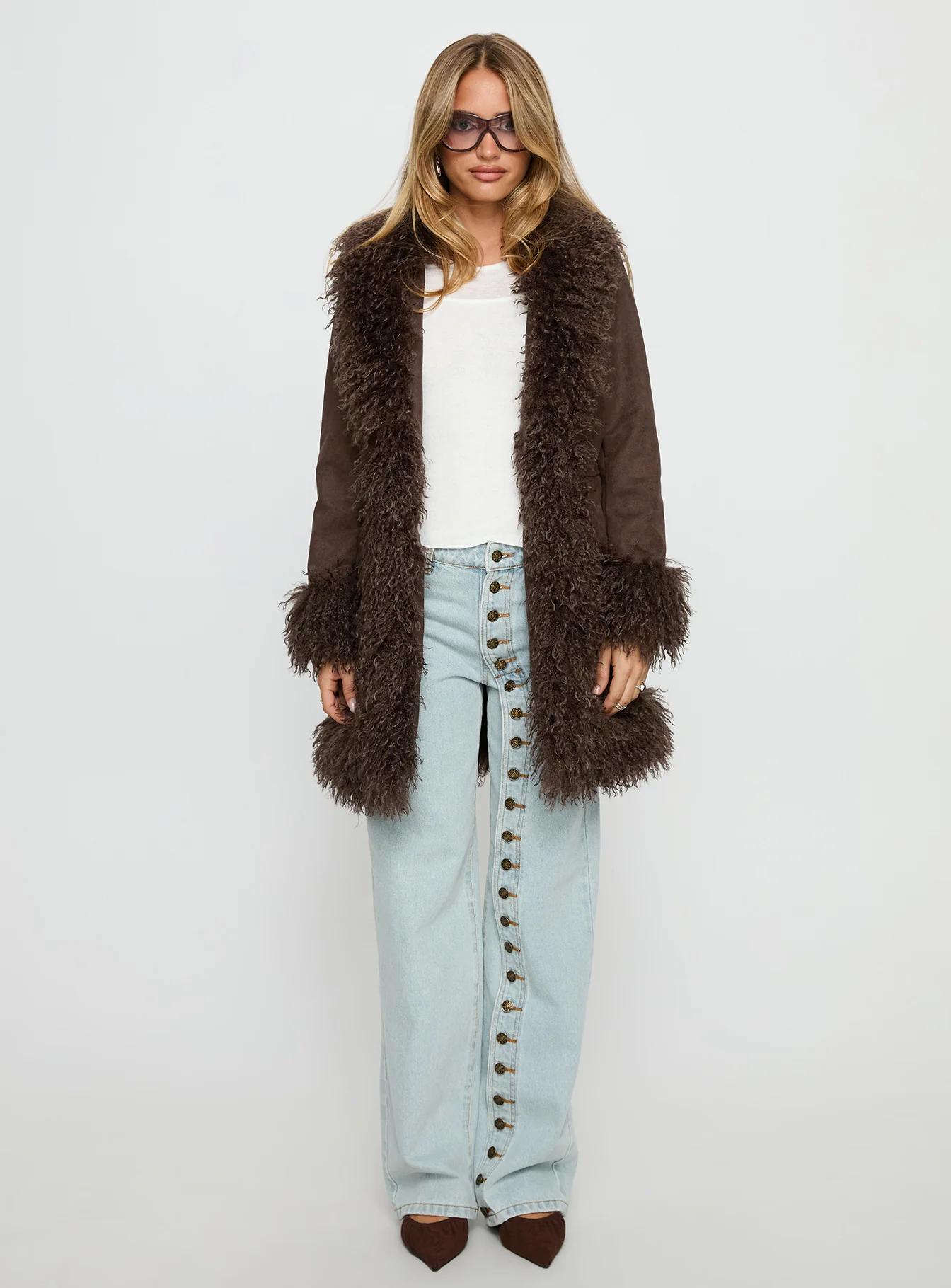 Josefina Faux Fur Detail Jacket Chocolate - Image 7