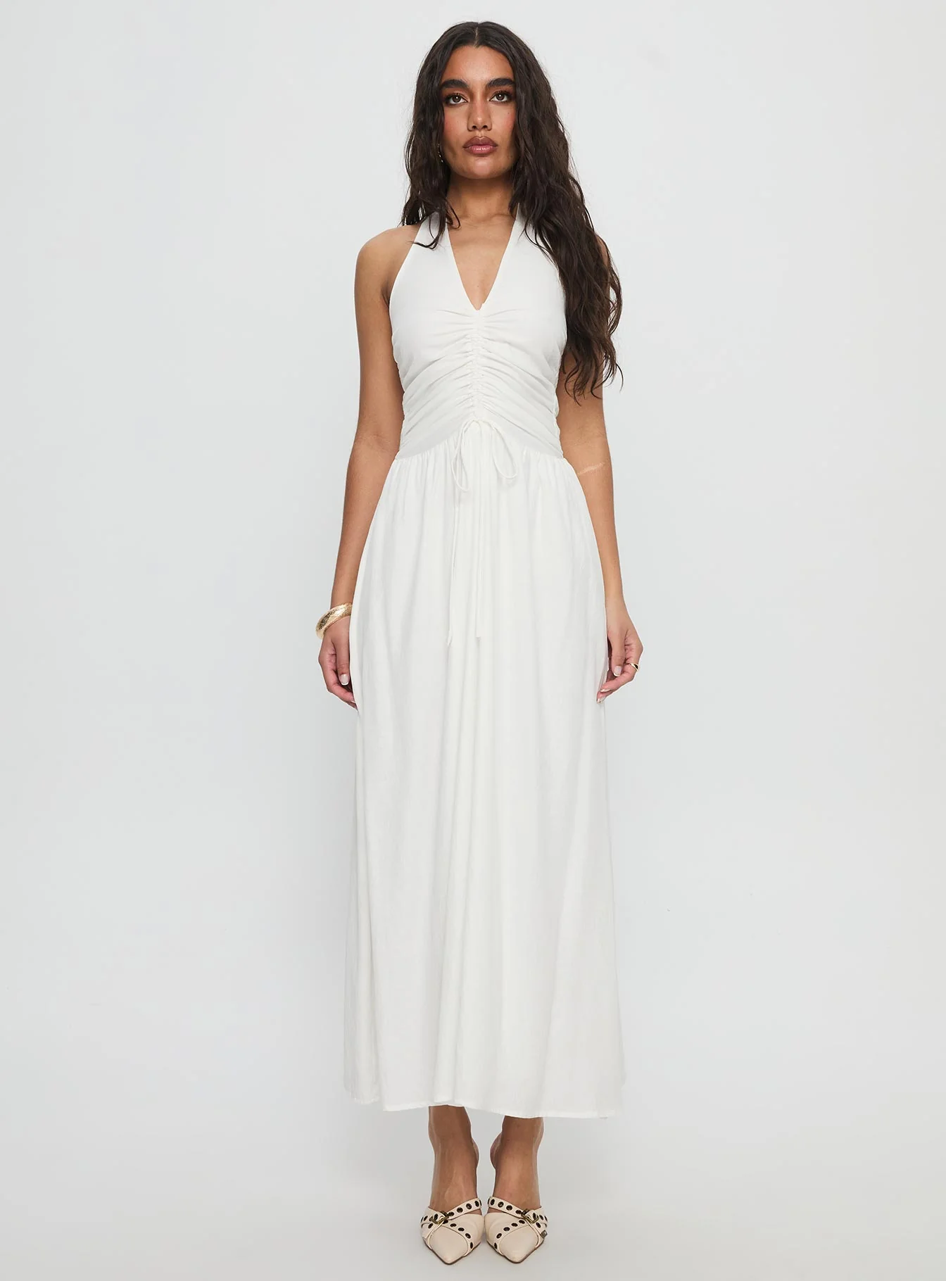 Jozefine Halter Ruched Maxi Dress White - Image 7