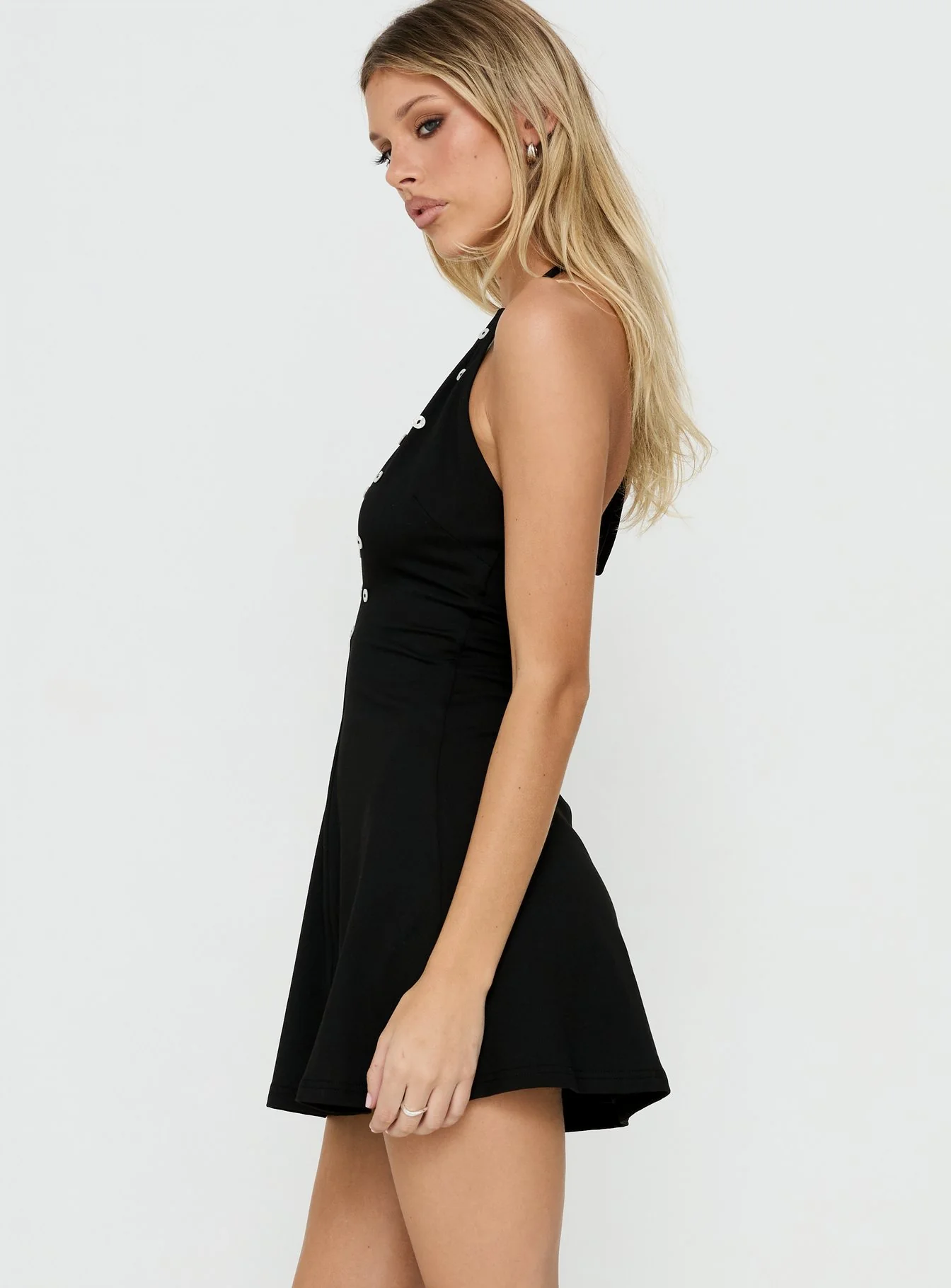 Junette Halter Button Mini Dress Black - Image 4