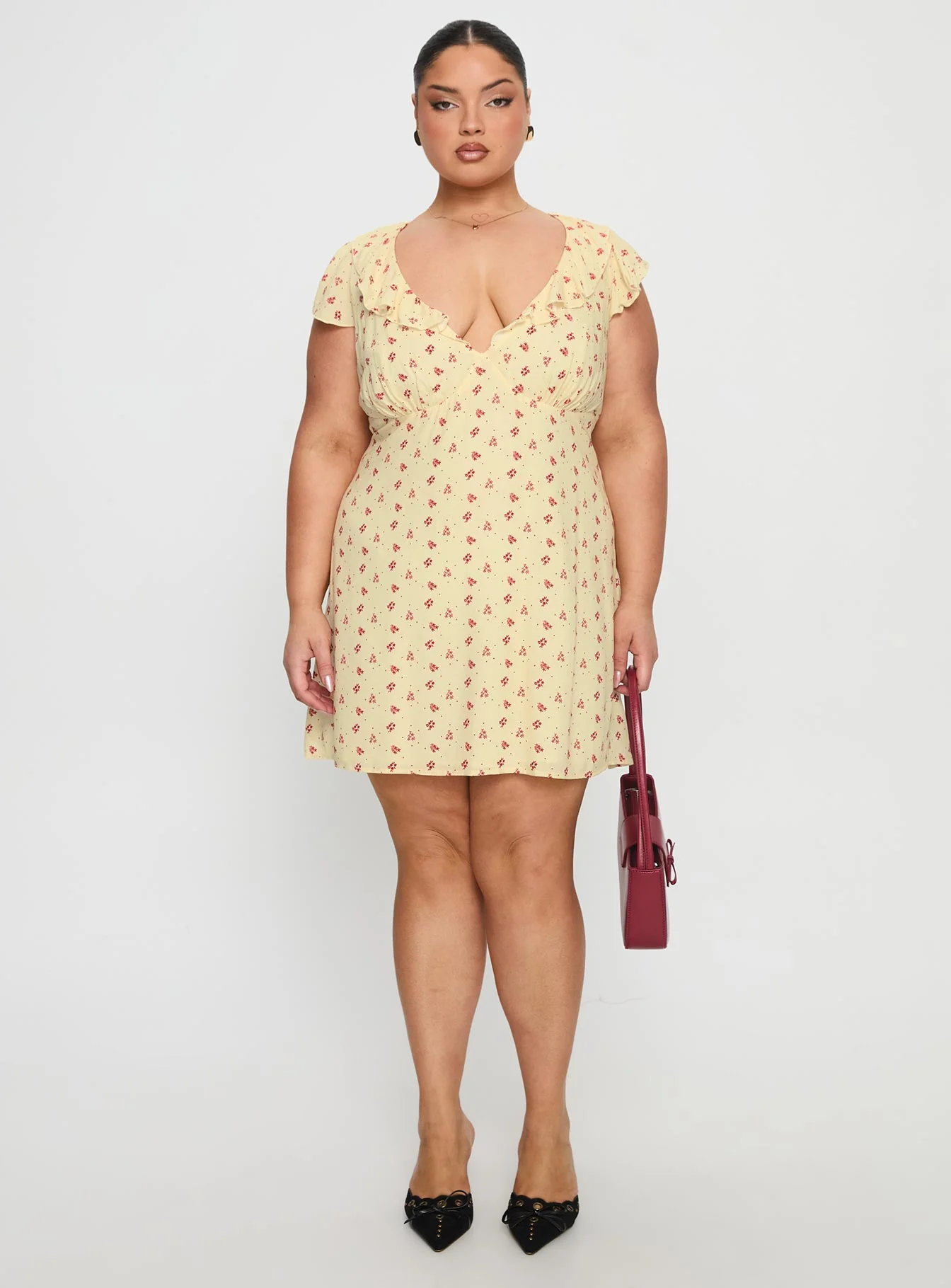 Just Me And You Frill Mini Dress Yellow Floral Curve - Image 7