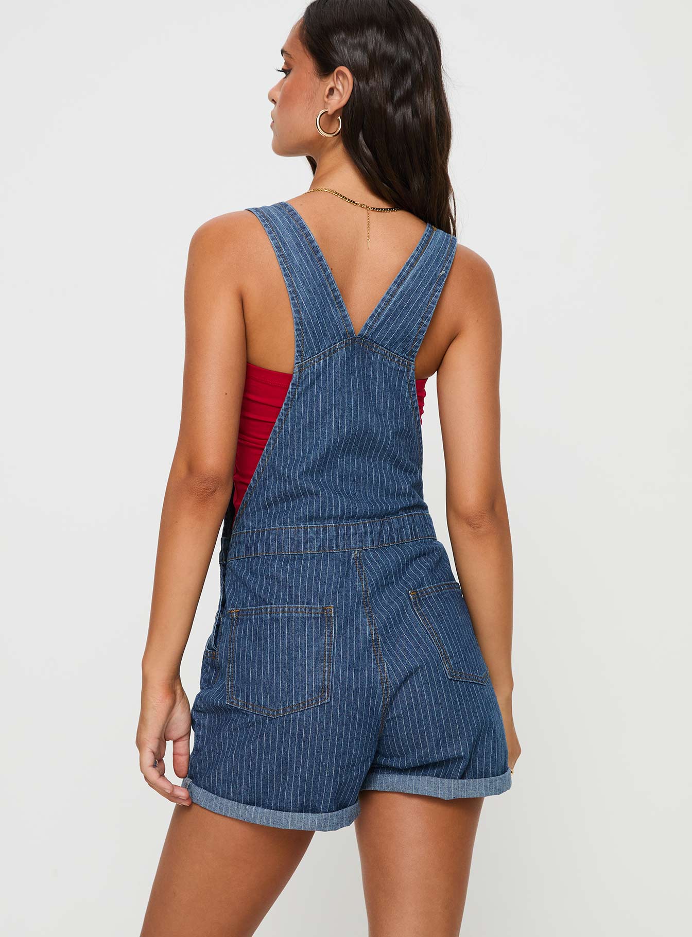 Kacey Short Overalls Mid Blue Pinstripe - Image 5
