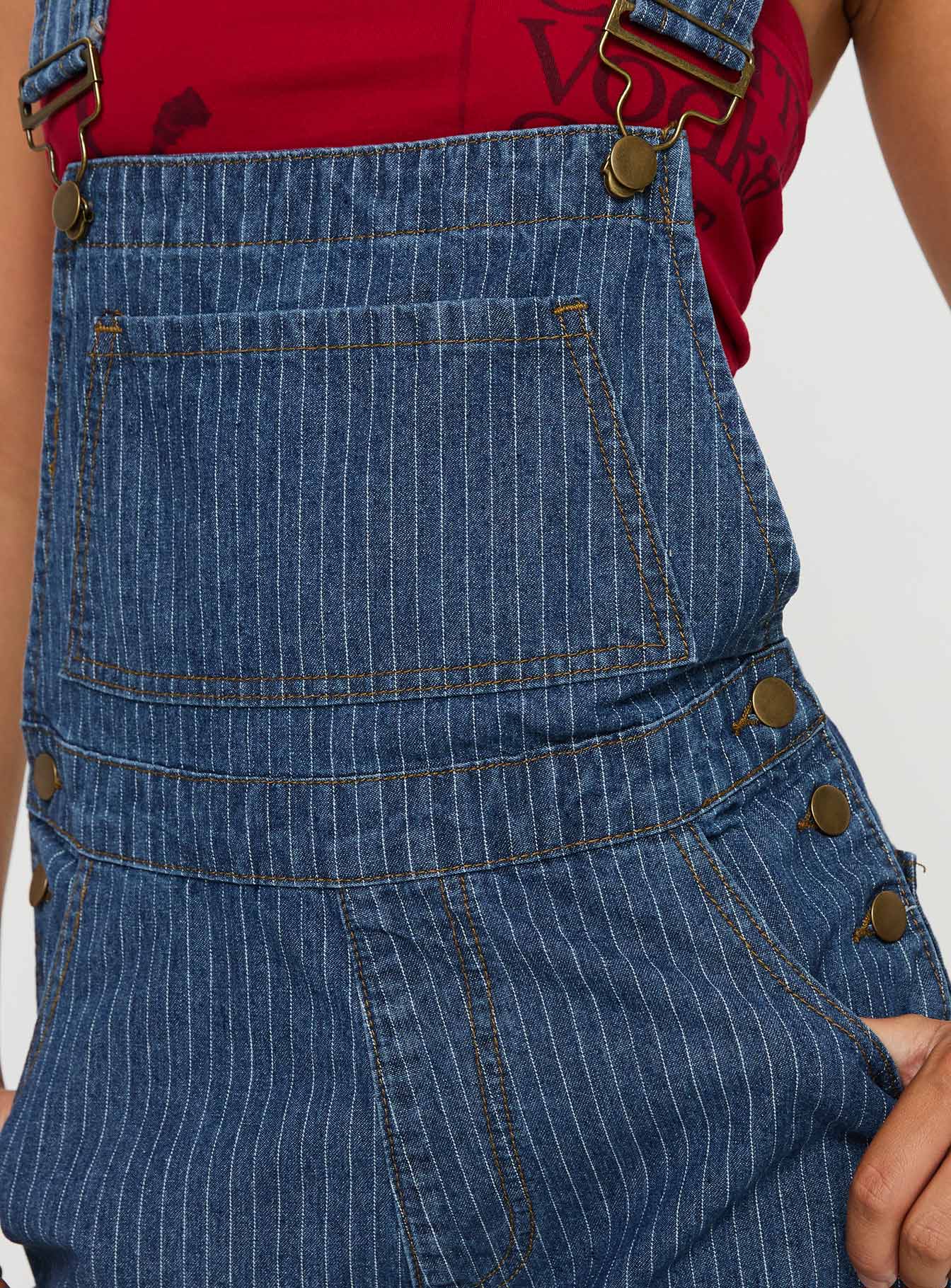 Kacey Short Overalls Mid Blue Pinstripe - Image 6
