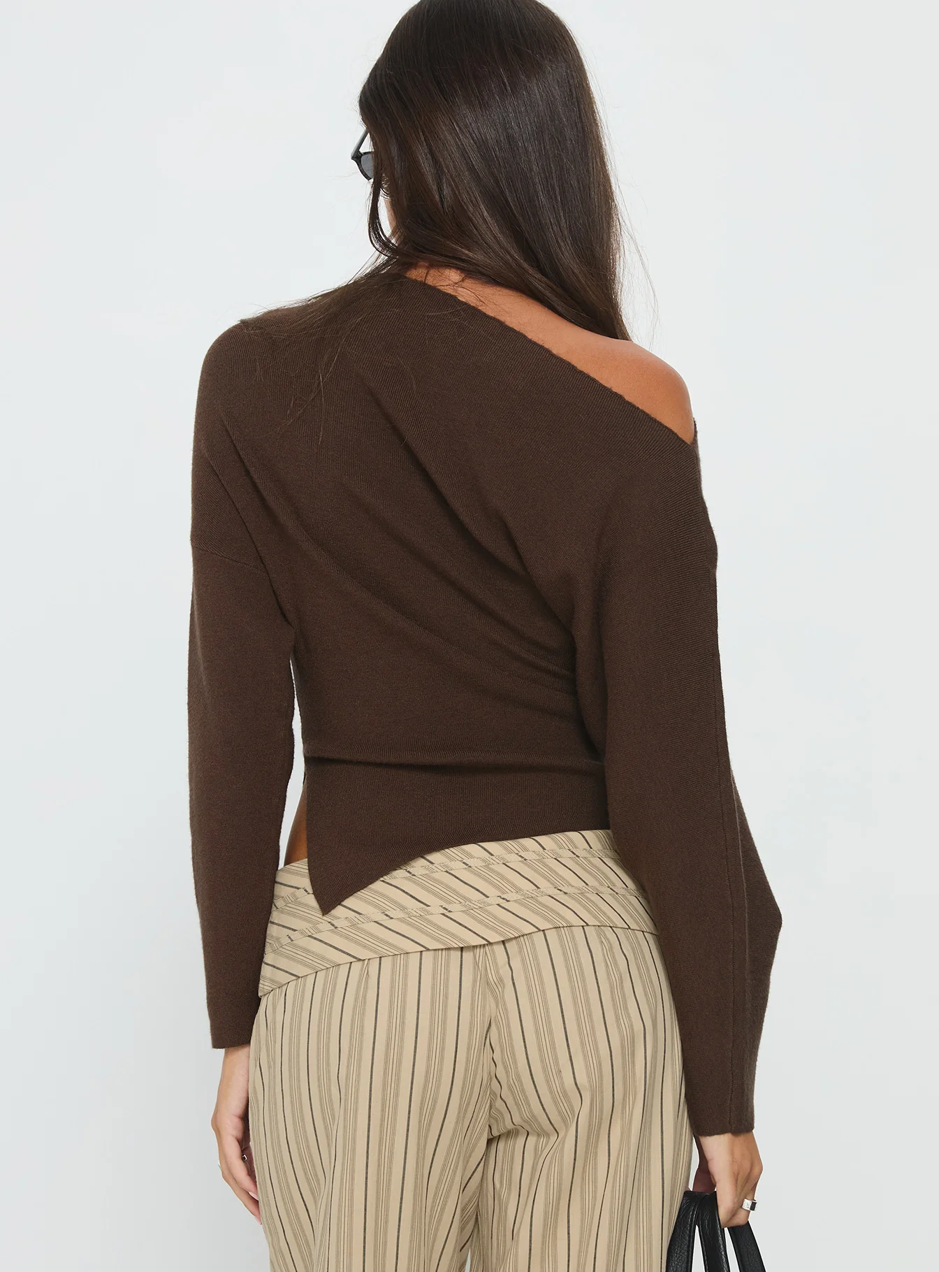 Kaelith Off Shoulder Knit Sweater Brown - Image 5
