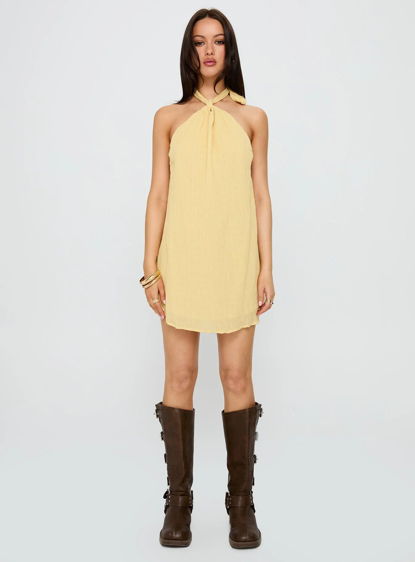 Kaiko Halter Mini Dress Yellow - Image 7