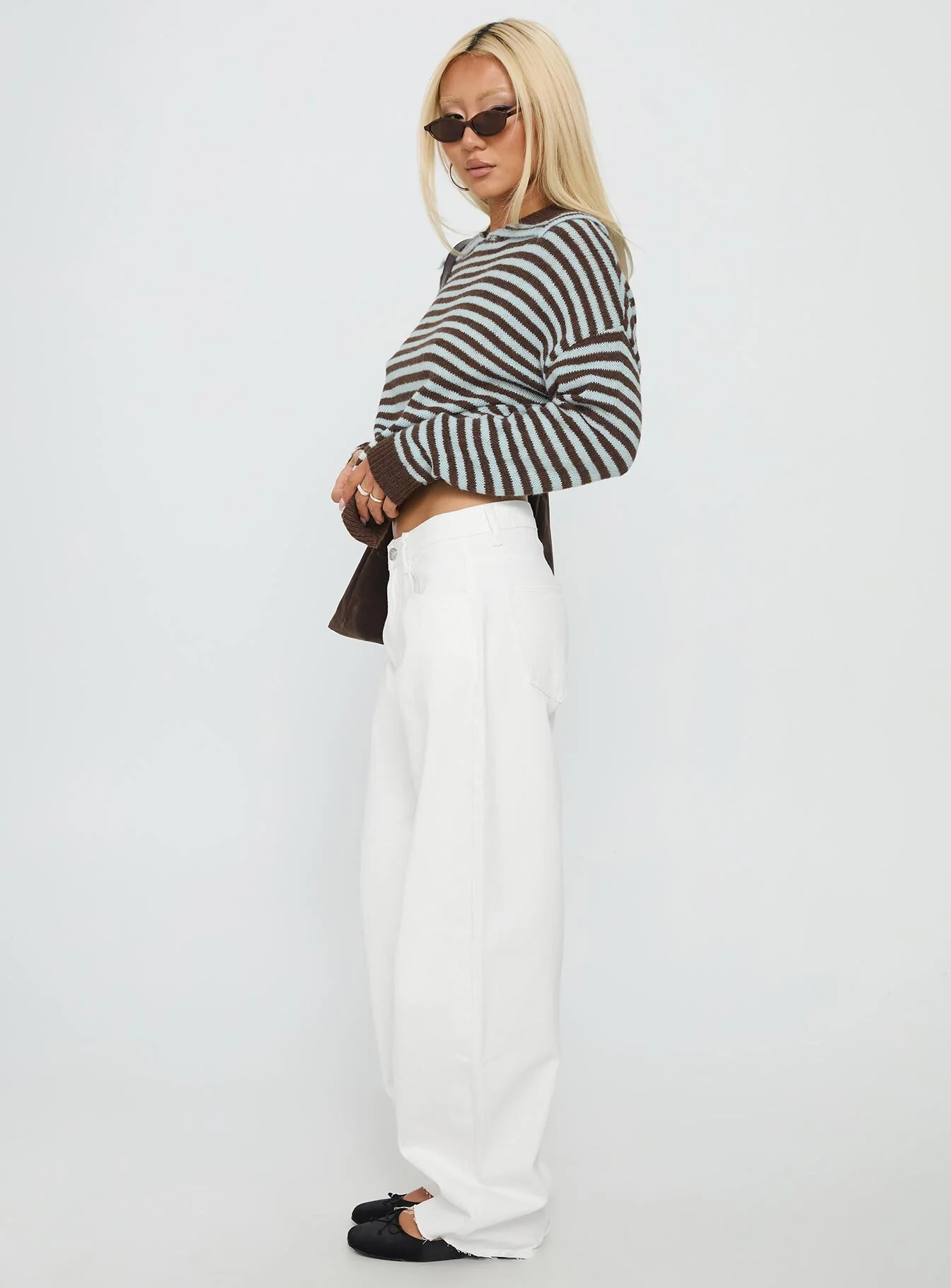 Kaio Mid Rise Barrel Leg Denim Jeans White - Image 4