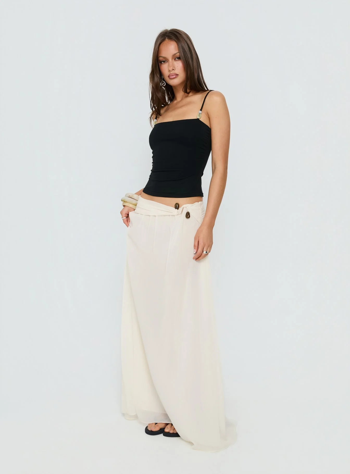 Kaledia Chiffon Draped Maxi Skirt Cream - Image 4
