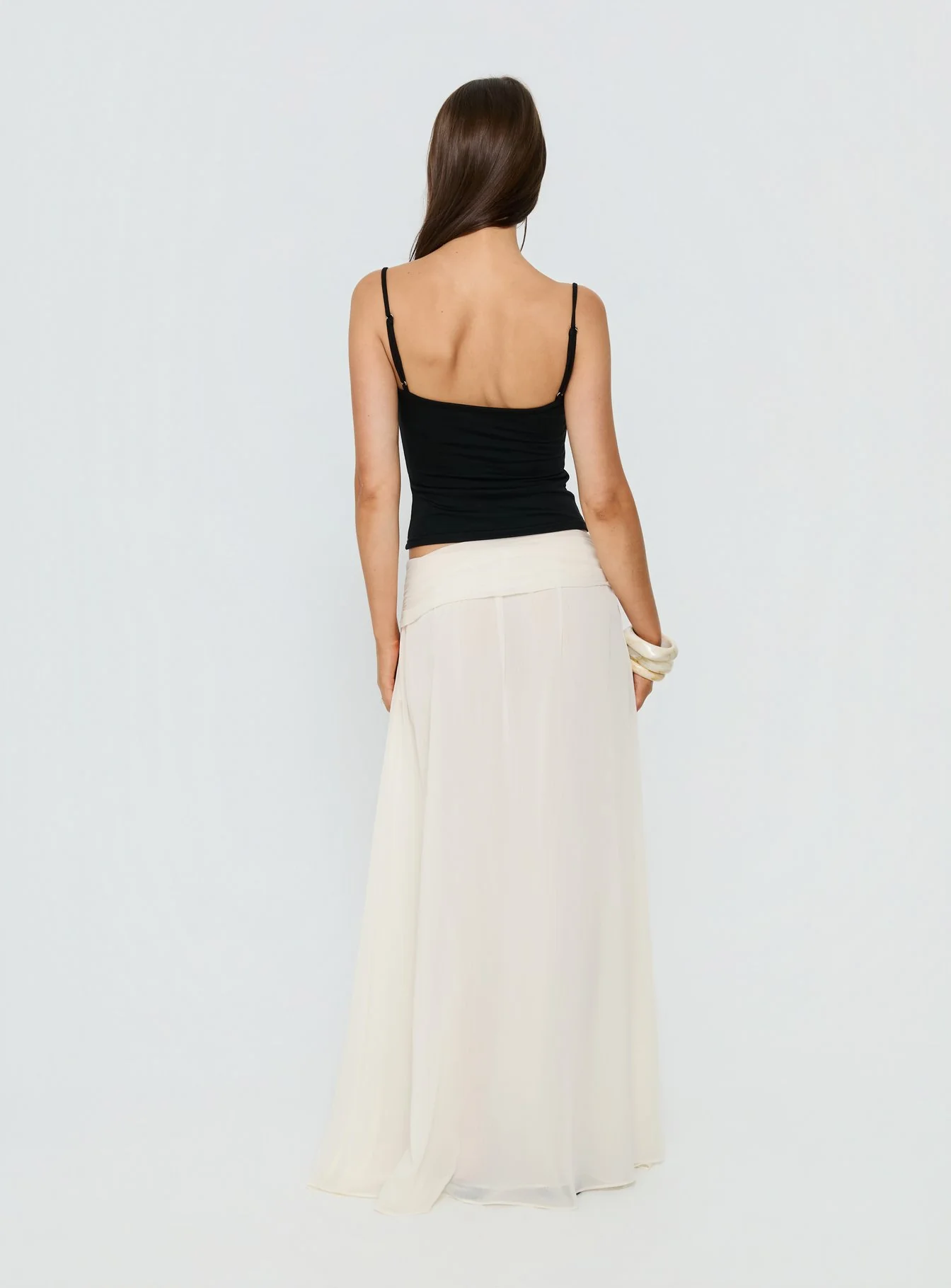 Kaledia Chiffon Draped Maxi Skirt Cream - Image 5