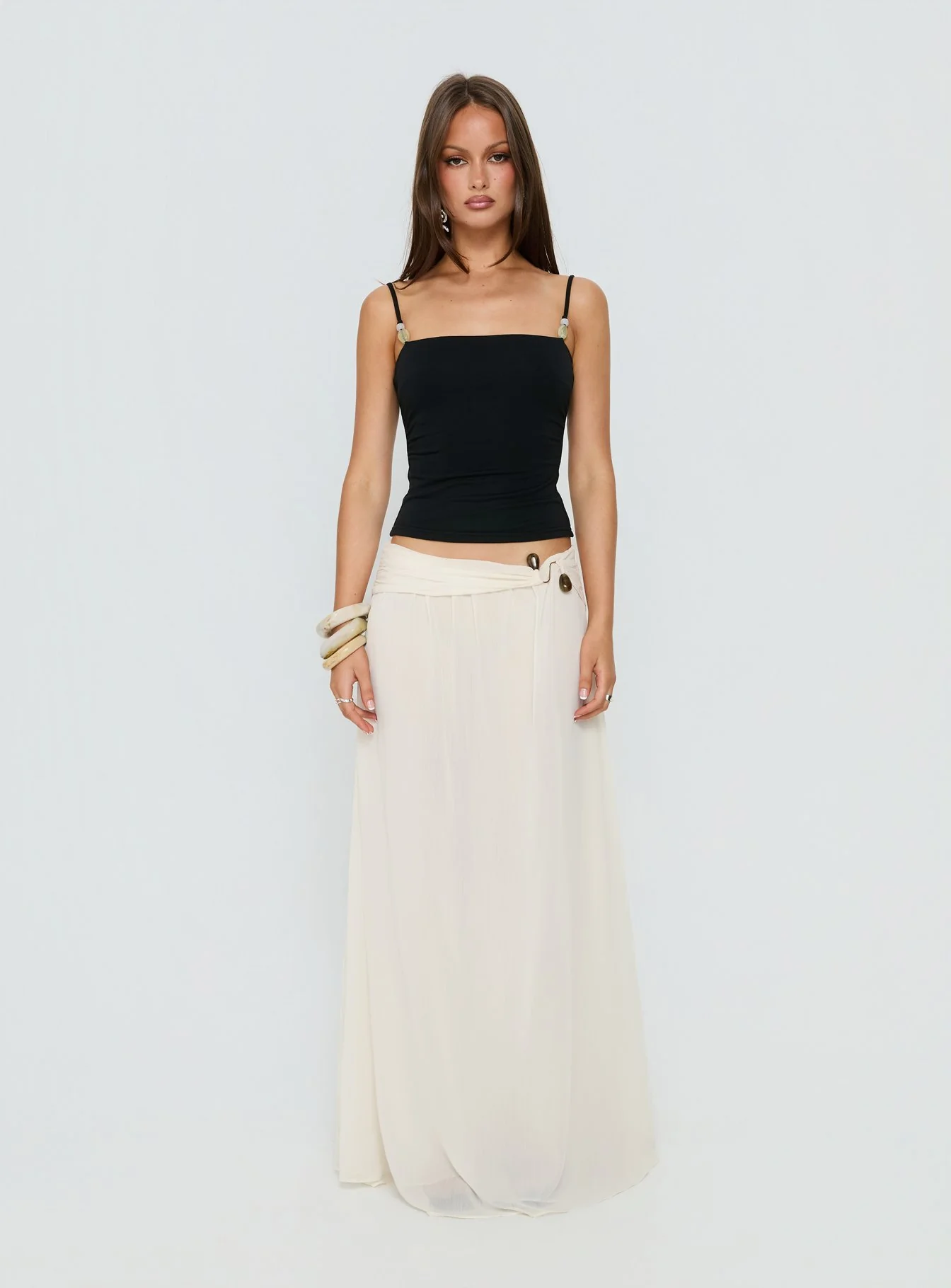 Kaledia Chiffon Draped Maxi Skirt Cream - Image 7