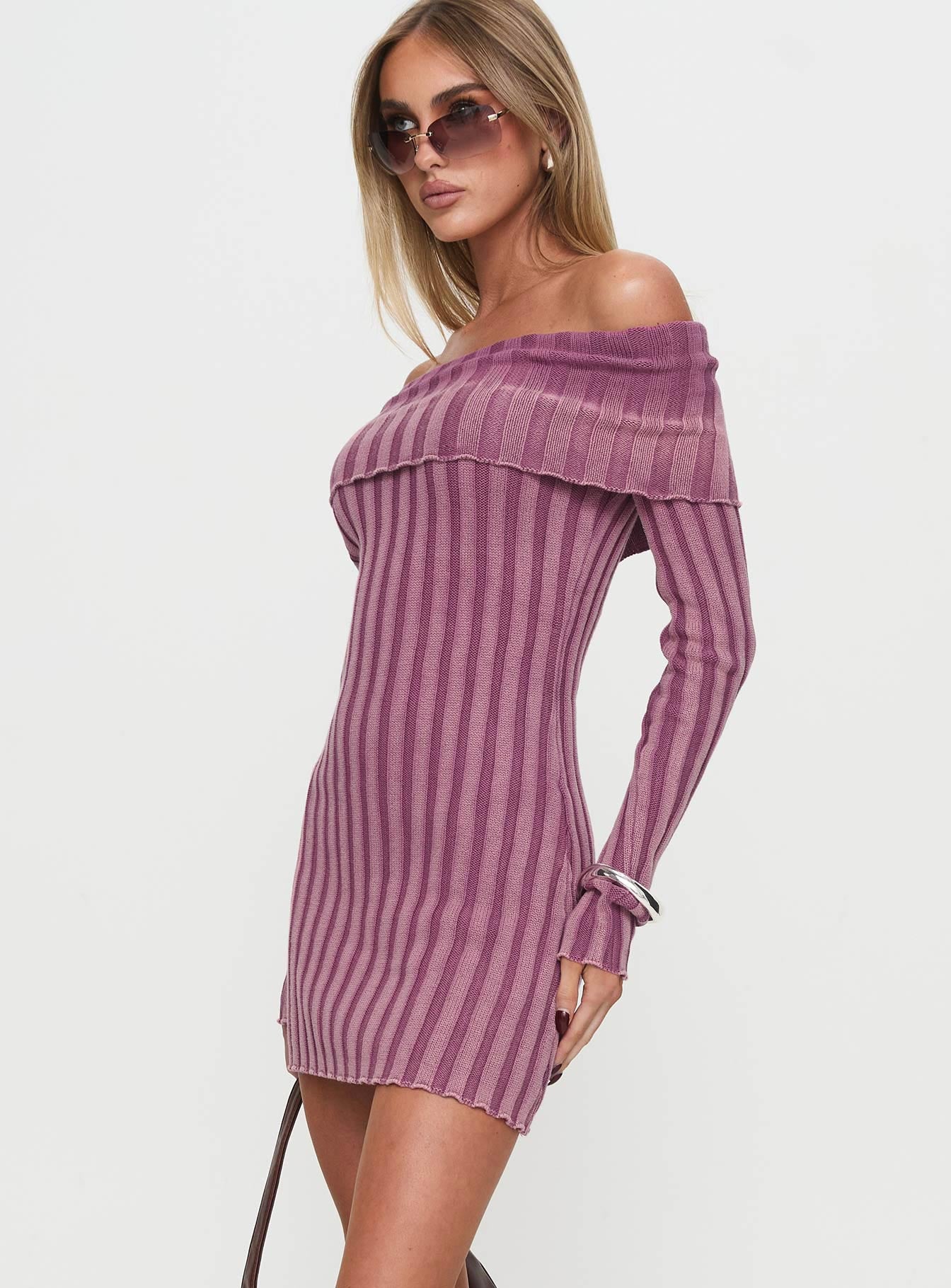 Kalesie Long Sleeve Rib Mini Dress Pink - Image 3