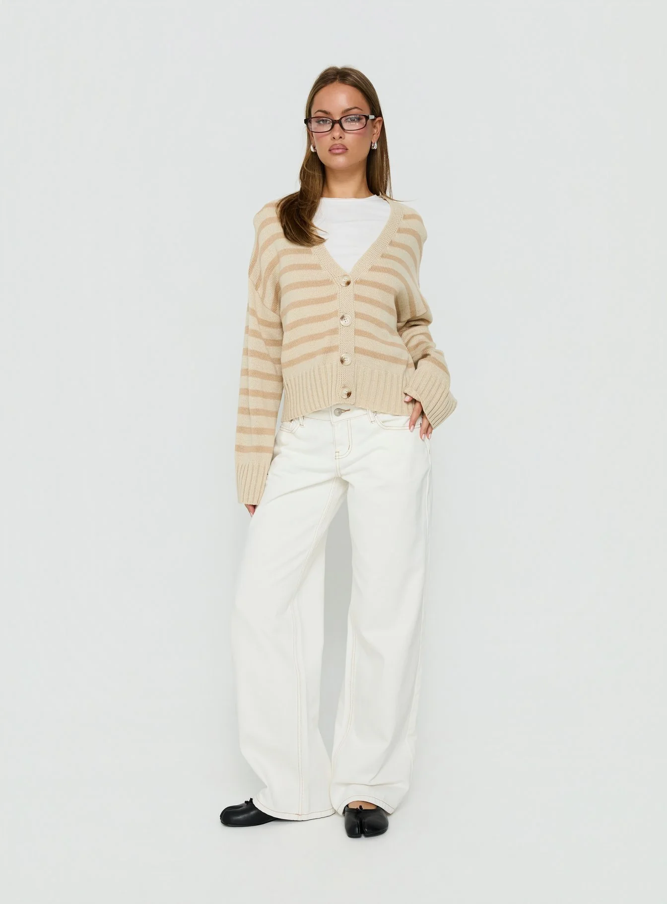 Karlson Striped Cardigan Beige Stripe - Image 2