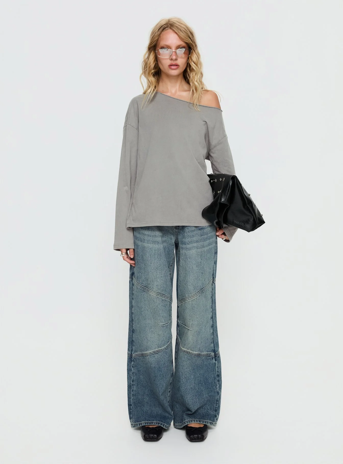 Karlyn Off Shoulder Long Sleeve Top Grey - Image 7