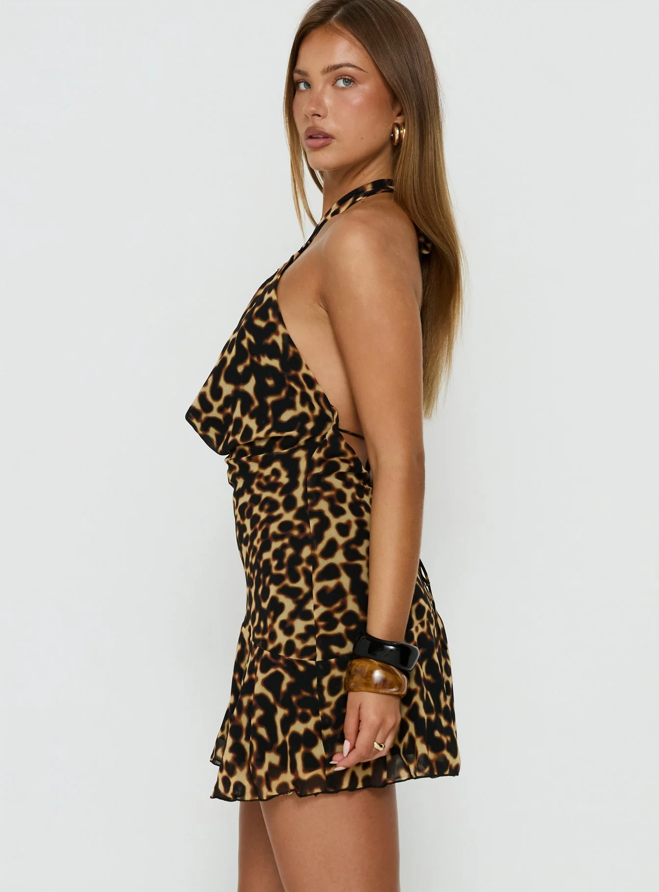 Karolie Halter Plunge Mini Dress Leopard - Image 5