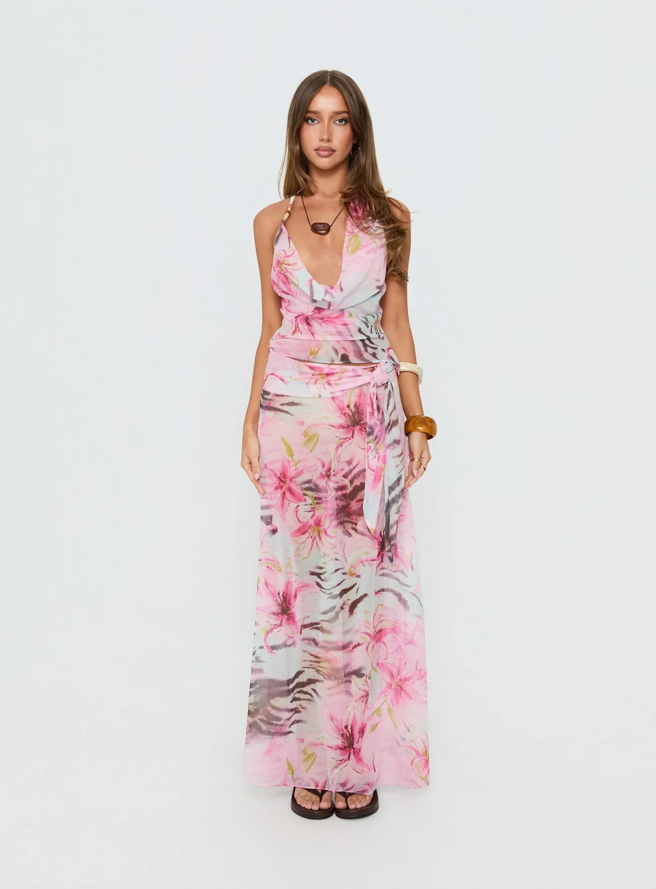 Karzi Chiffon Maxi Skirt Pink Floral - Image 7