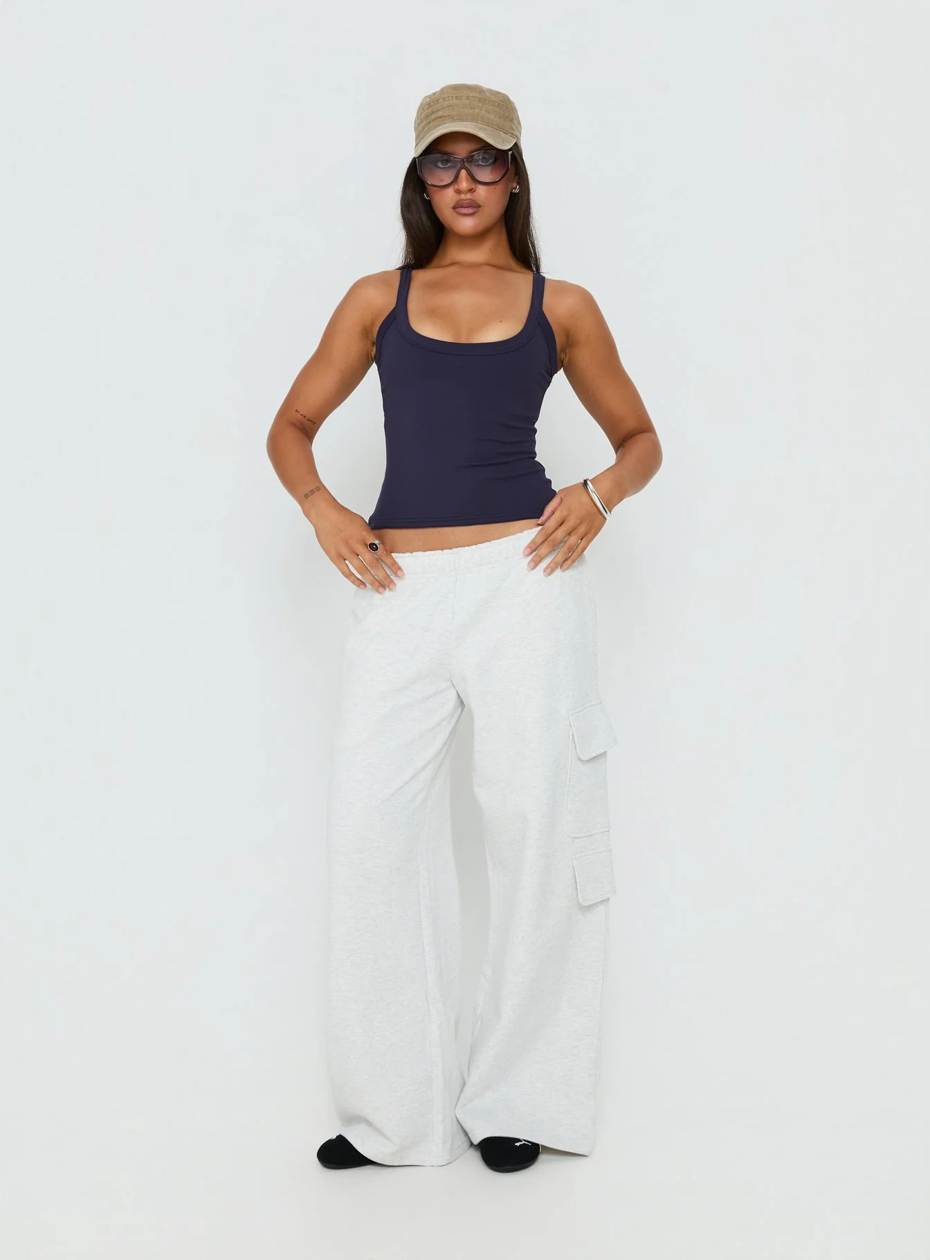 Kasper Cinched Longline Tank Top Navy - Image 3