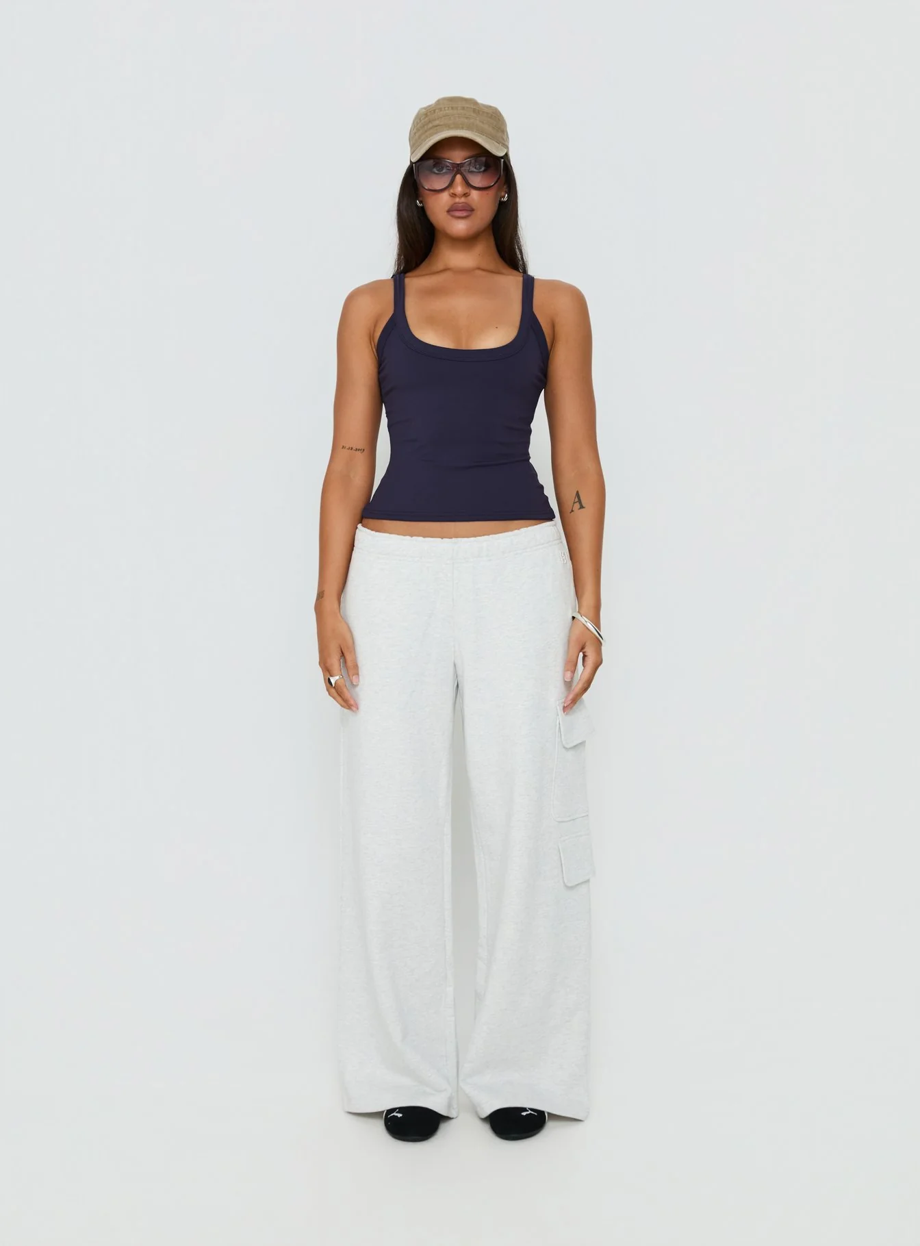 Kasper Cinched Longline Tank Top Navy - Image 7