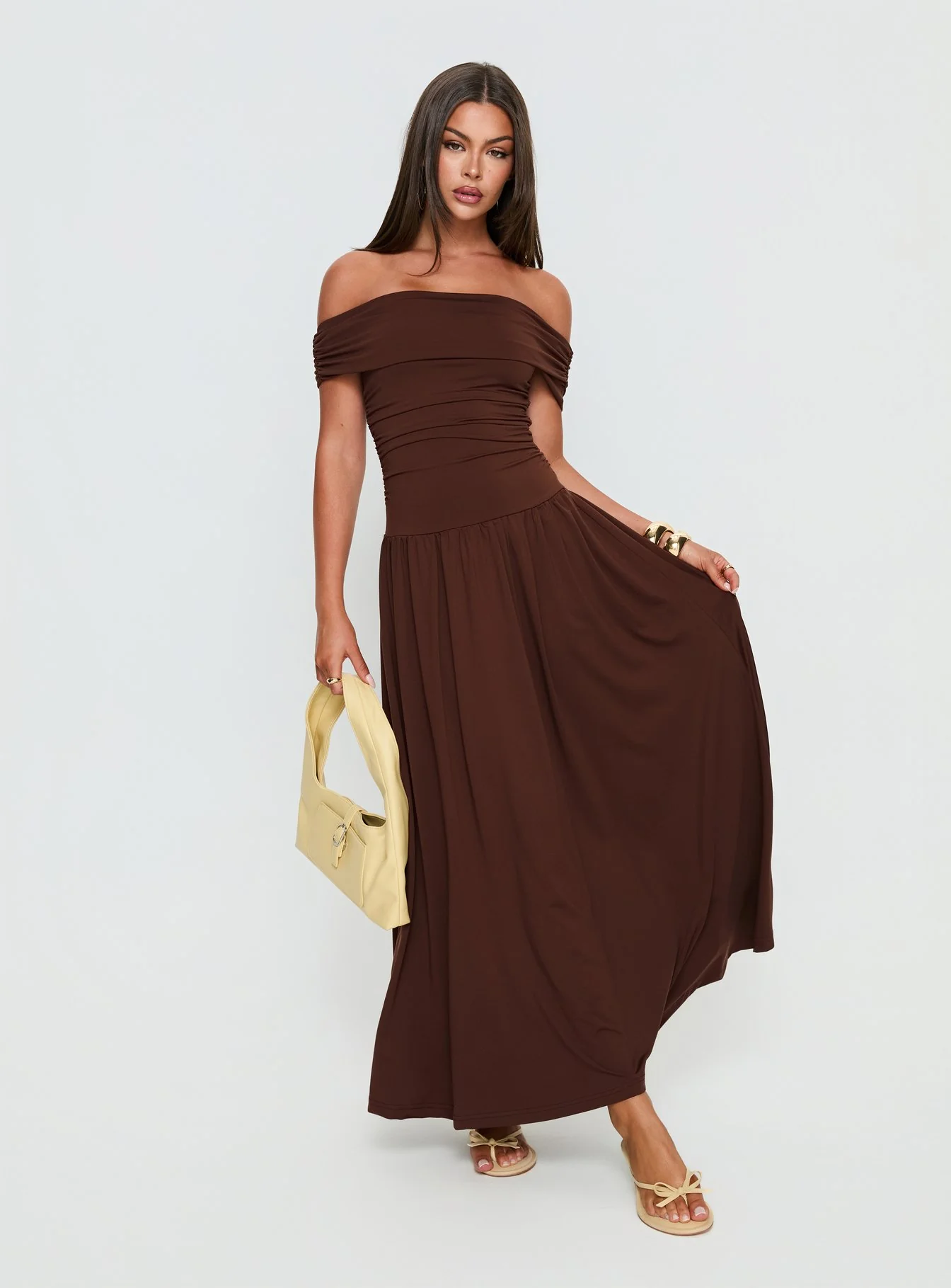 Katalia Off Shoulder Maxi Dress Chocolate Brown - Image 2
