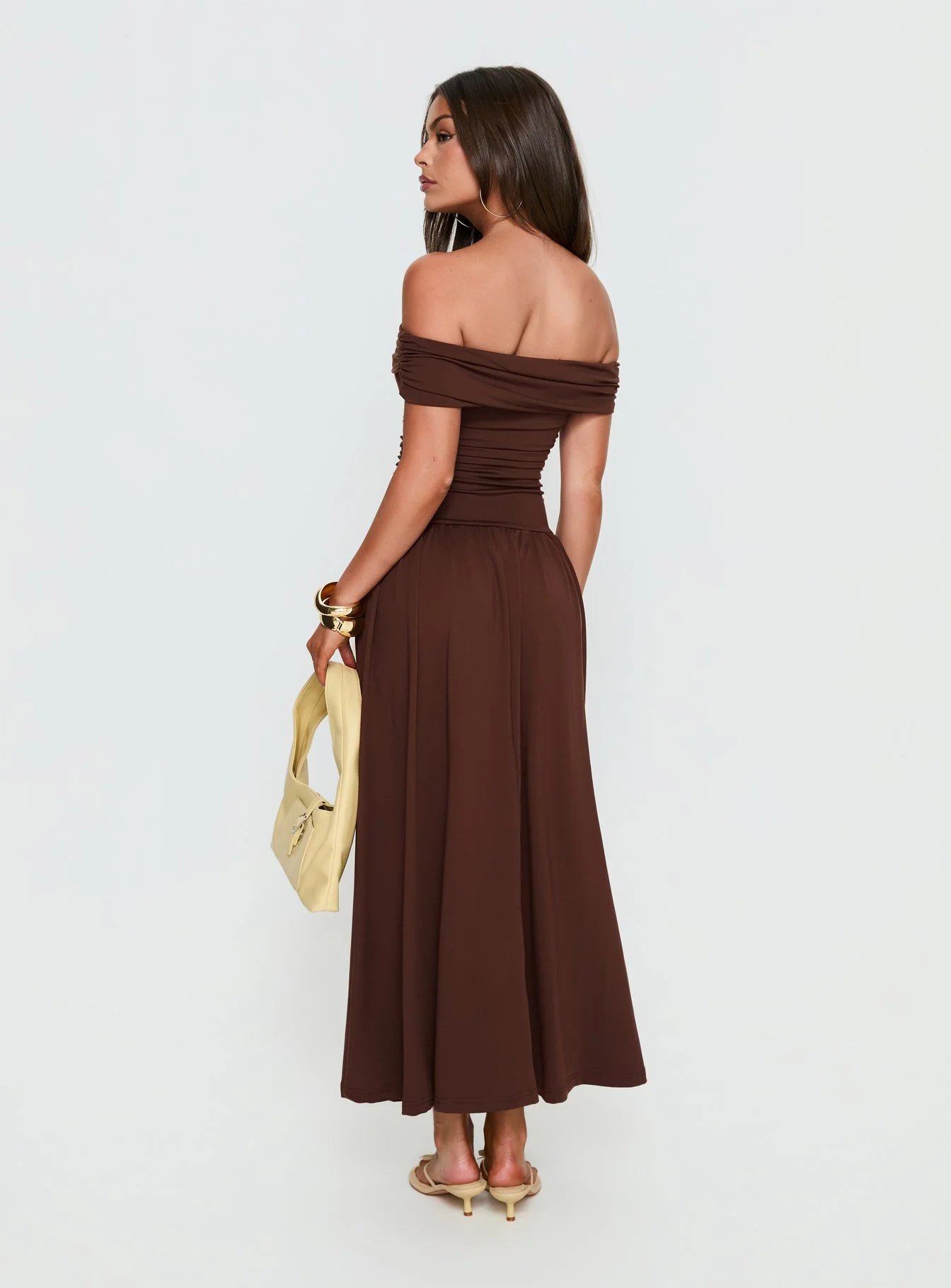 Katalia Off Shoulder Maxi Dress Chocolate Brown - Image 5