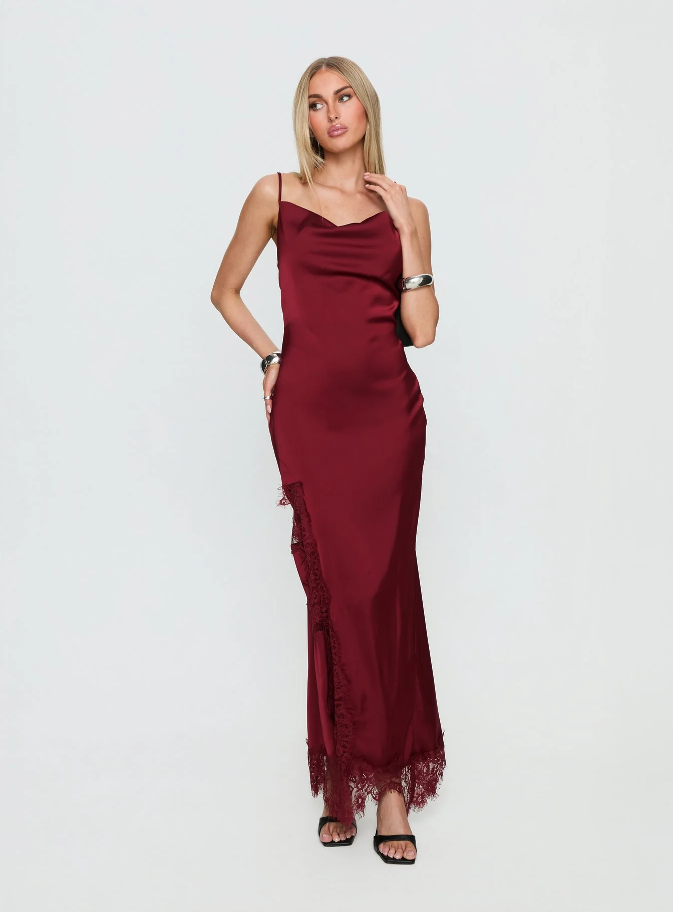 Katalyna Lace Cowl Neck Maxi Dress Red - Image 2