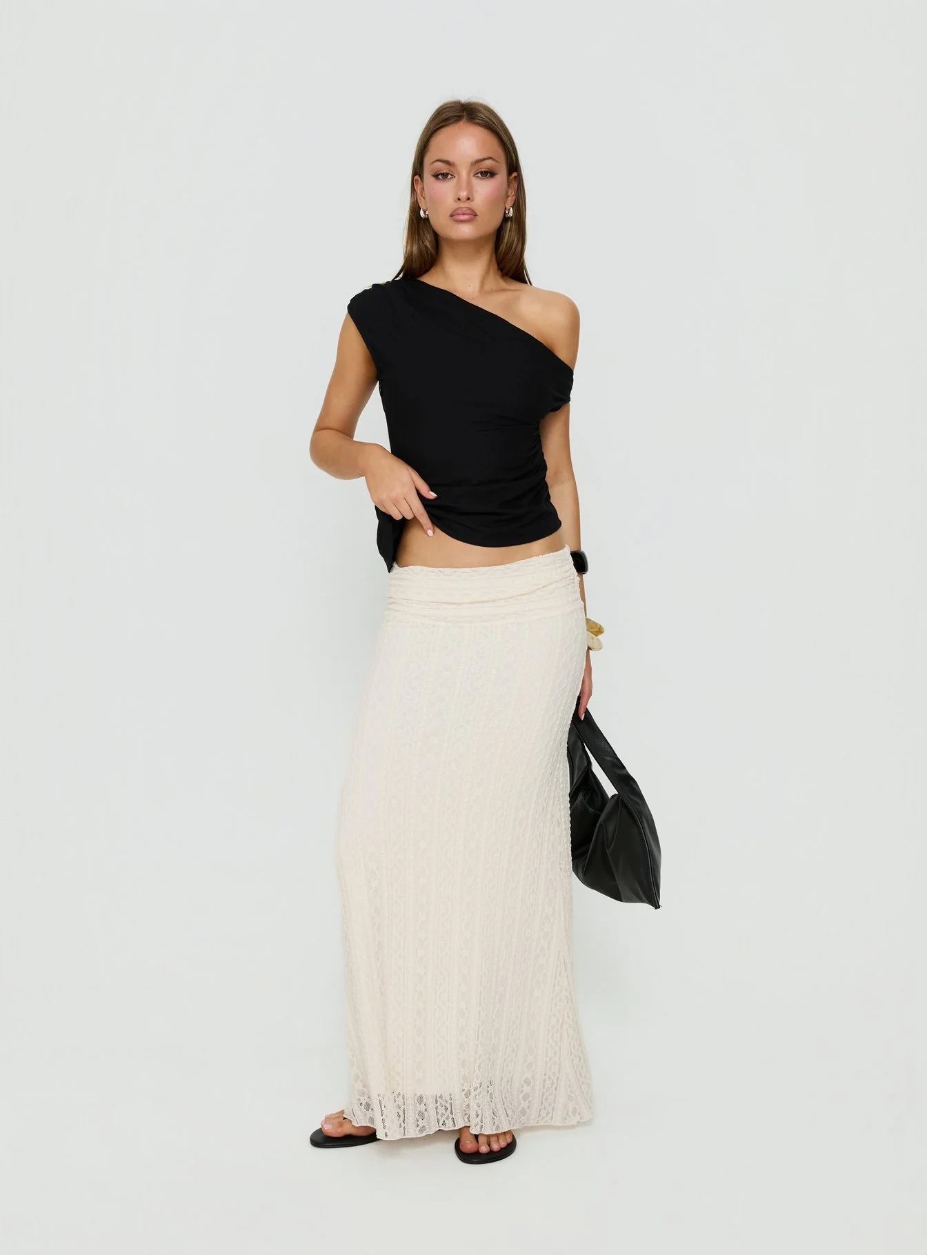Katerine Ruched Lace Maxi Skirt Cream - Image 3