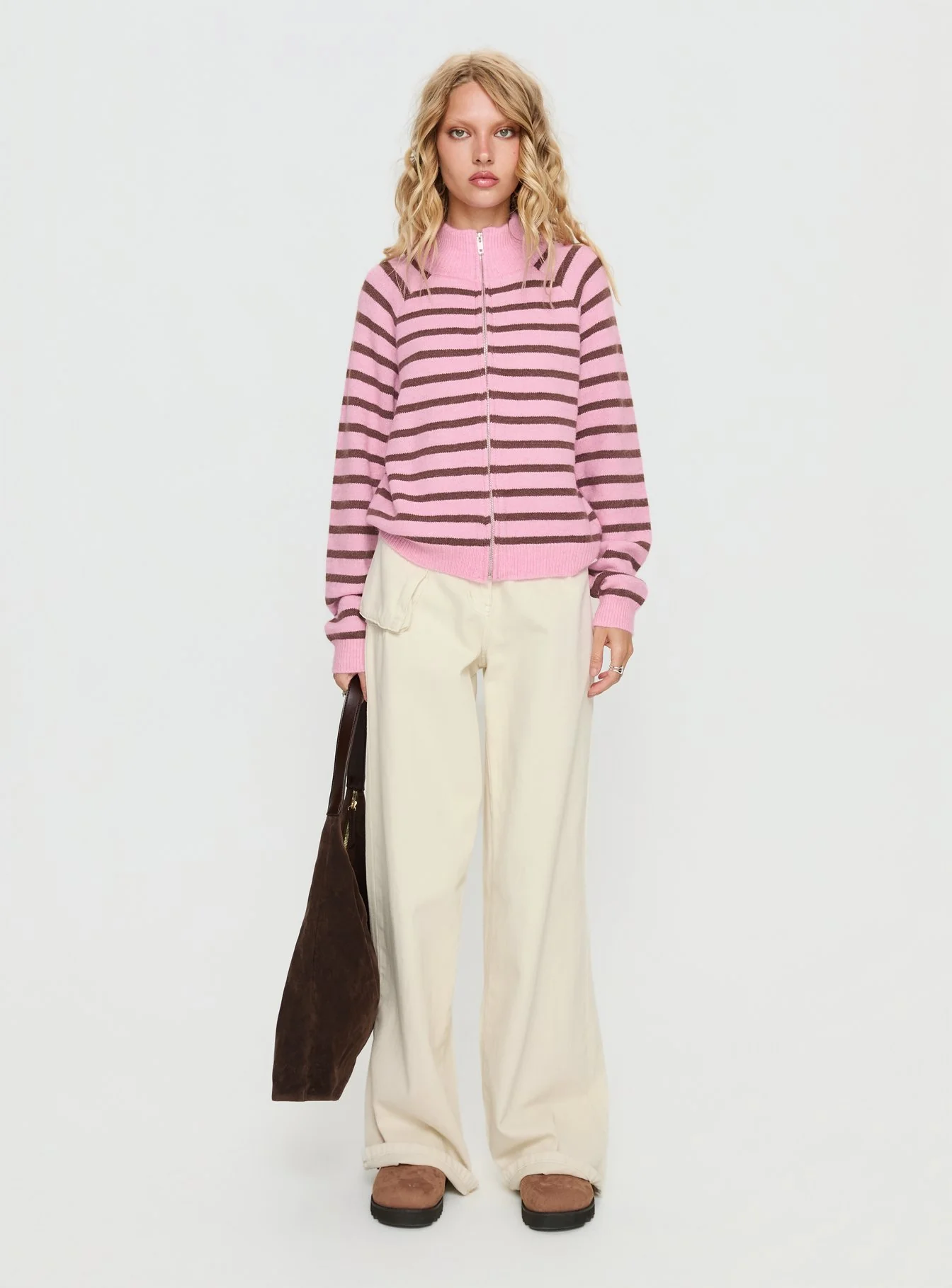 Kaylei Zip Through Cardigan Pink Stripe - Image 7