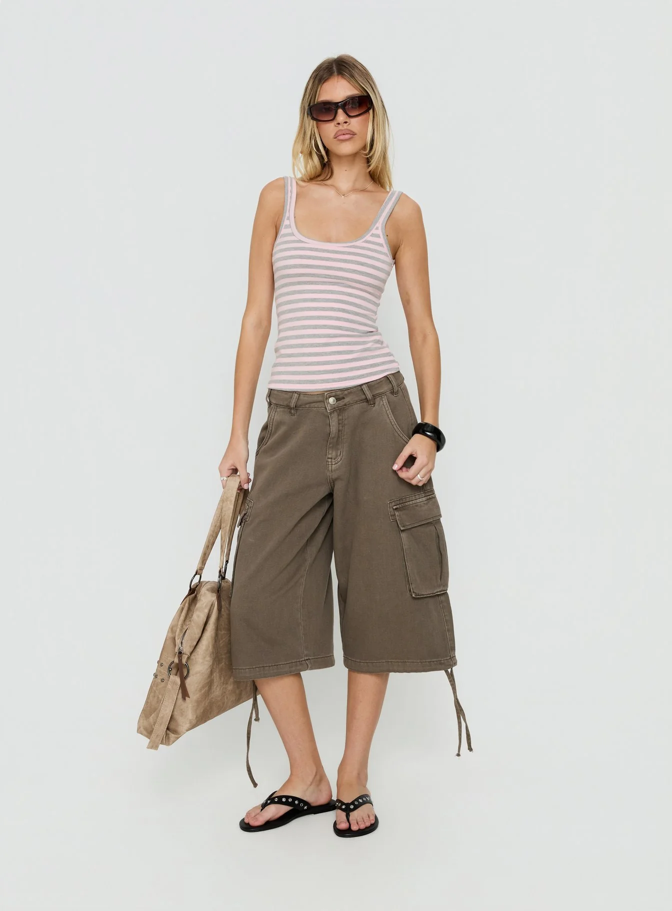Keep It Light Low Back Tank Top Pink / Grey Stripe - Image 3
