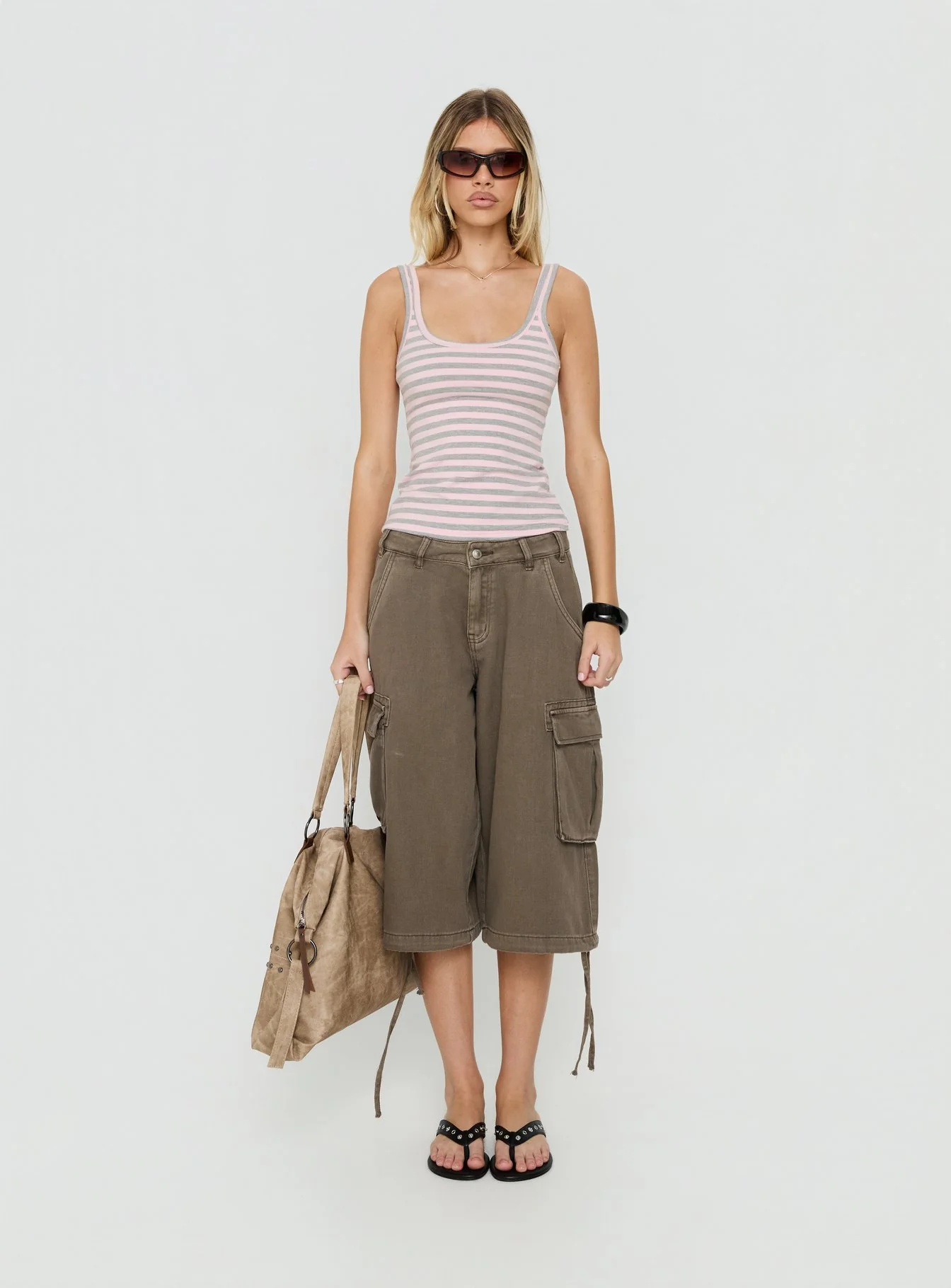 Keep It Light Low Back Tank Top Pink / Grey Stripe - Image 7