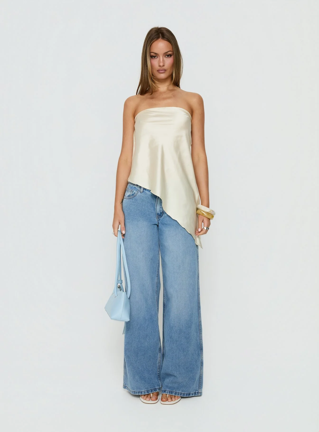 Keevah Strapless Satin Asymmetrical Top Lemon - Image 7