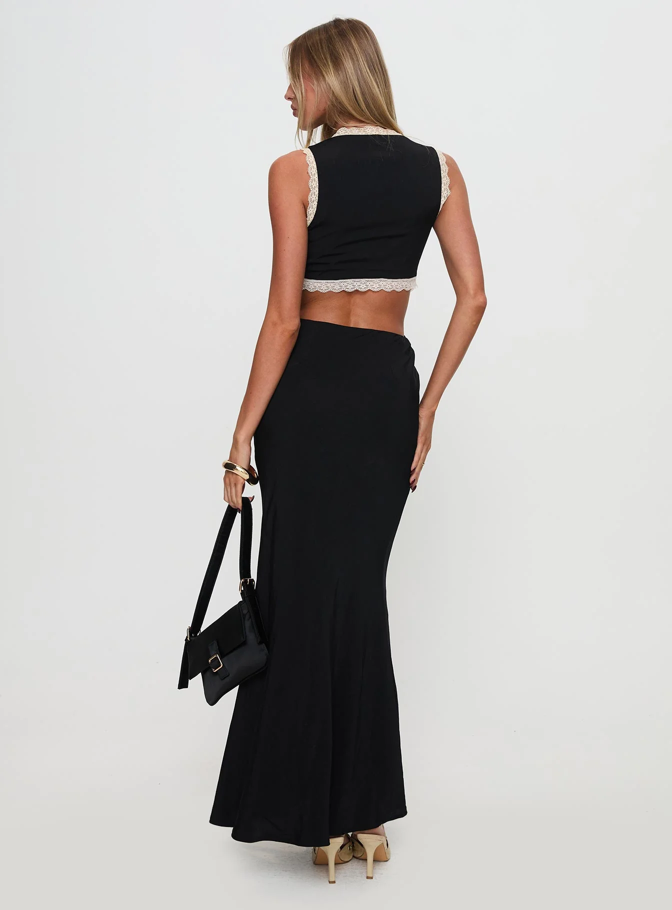 Keila Lace Trim Maxi Dress Black / Cream - Image 5